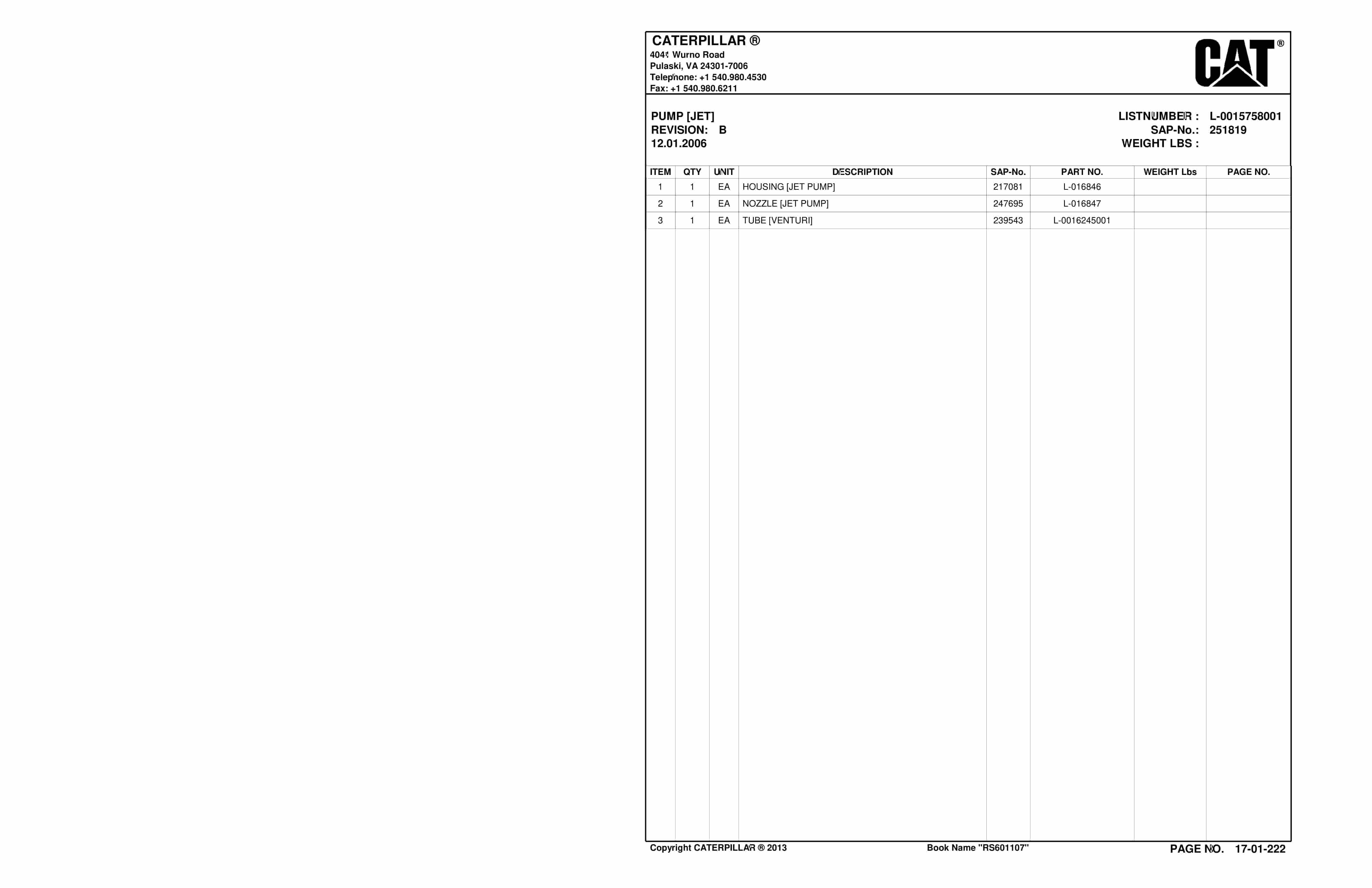Caterpillar SH650 Roof Support Carrier Parts Manual BI016941-3