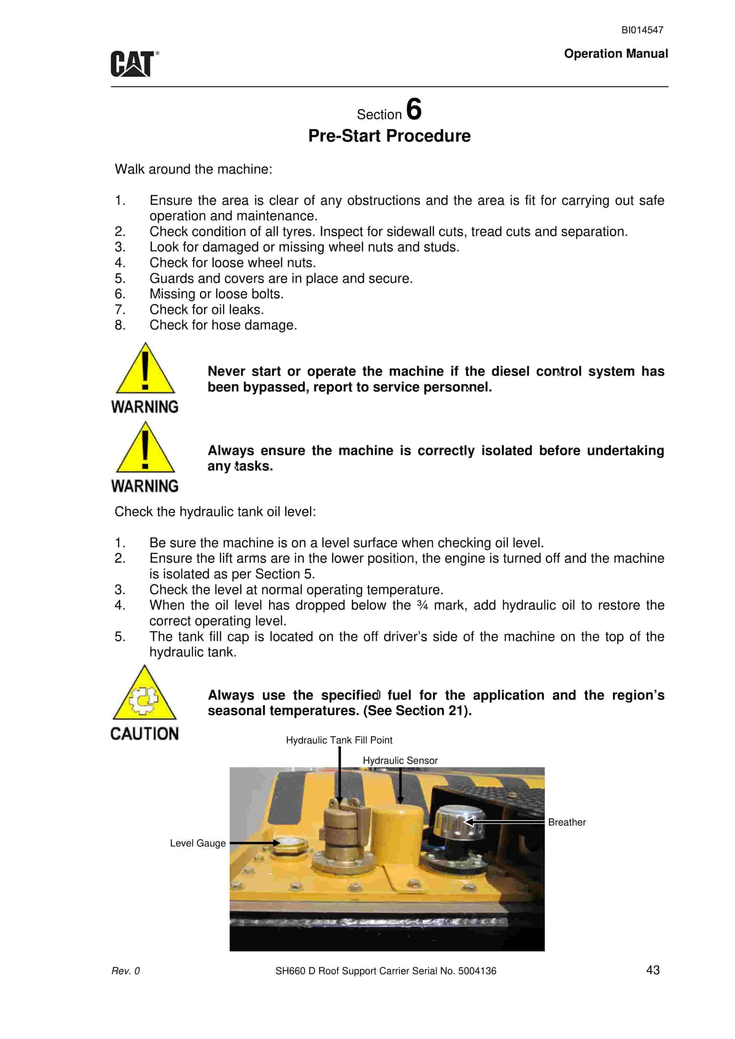 Caterpillar SH660 D Roof Support Carrier Operation Manual BI014547 2 Caterpillar SH660 D Roof Support Carrier Operation Manual BI014547 - Image 2