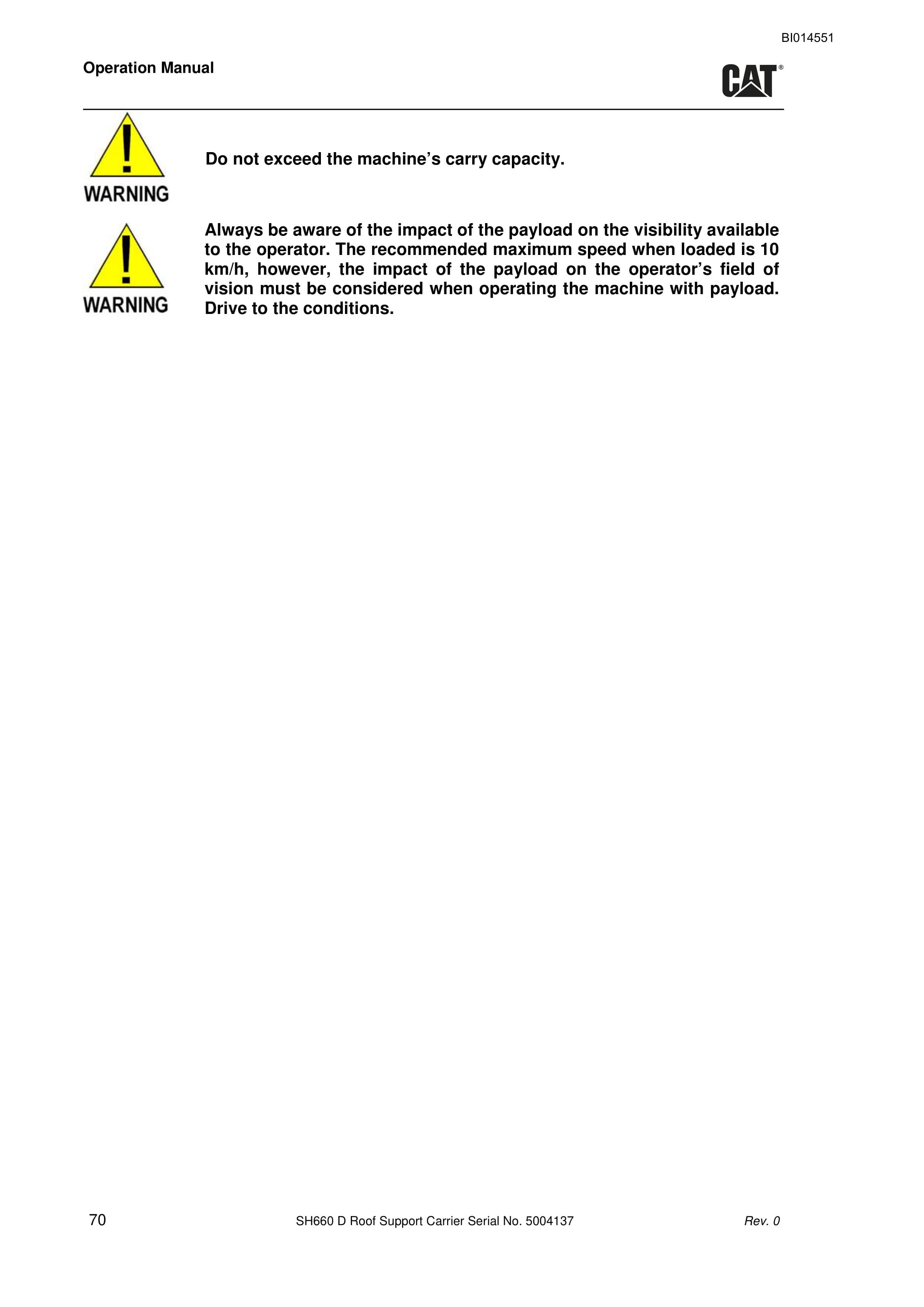Caterpillar SH660 D Roof Support Carrier Operation Manual BI014551 5 Caterpillar SH660 D Roof Support Carrier Operation Manual BI014551 - Image 5