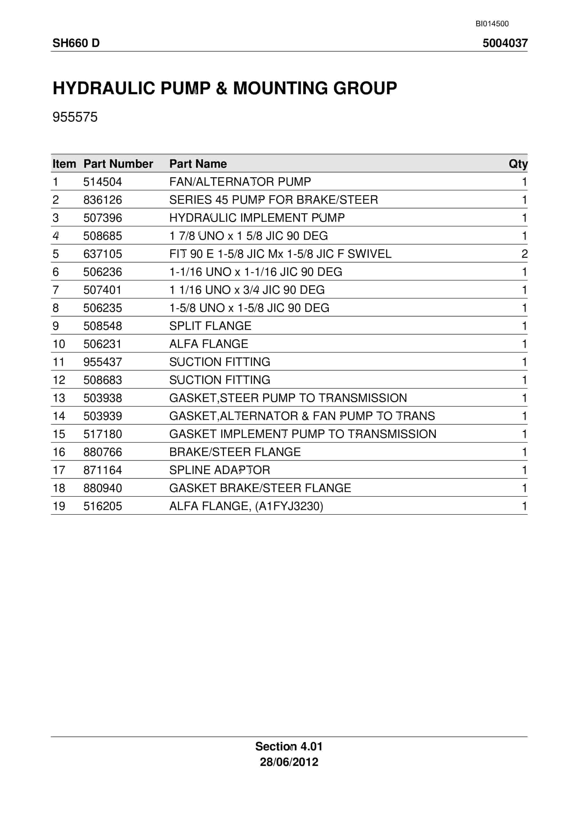 Caterpillar SH660 D Roof Support Carrier Parts Manual BI014500-2