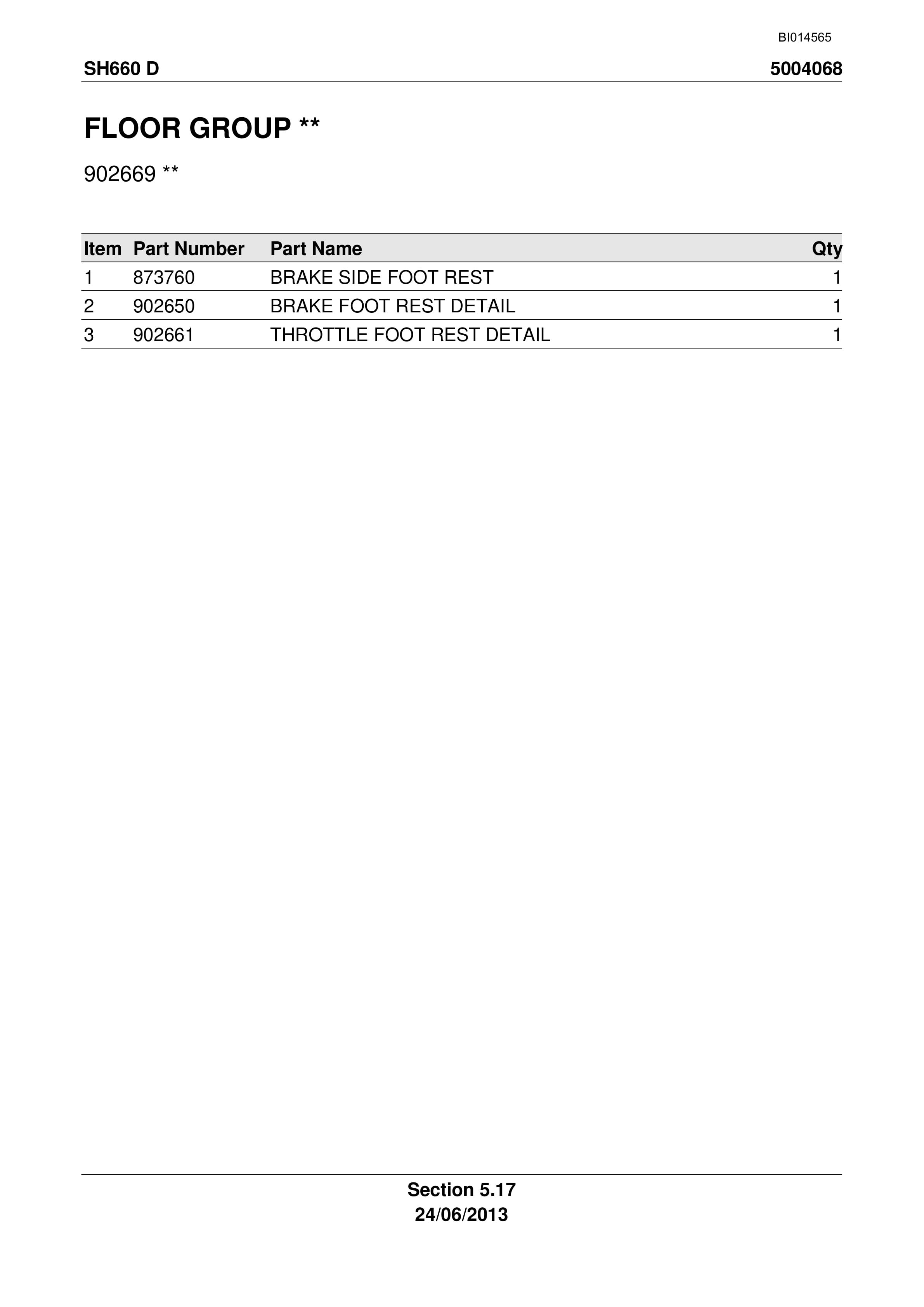 Caterpillar SH660 D Roof Support Carrier Parts Manual BI014565-5