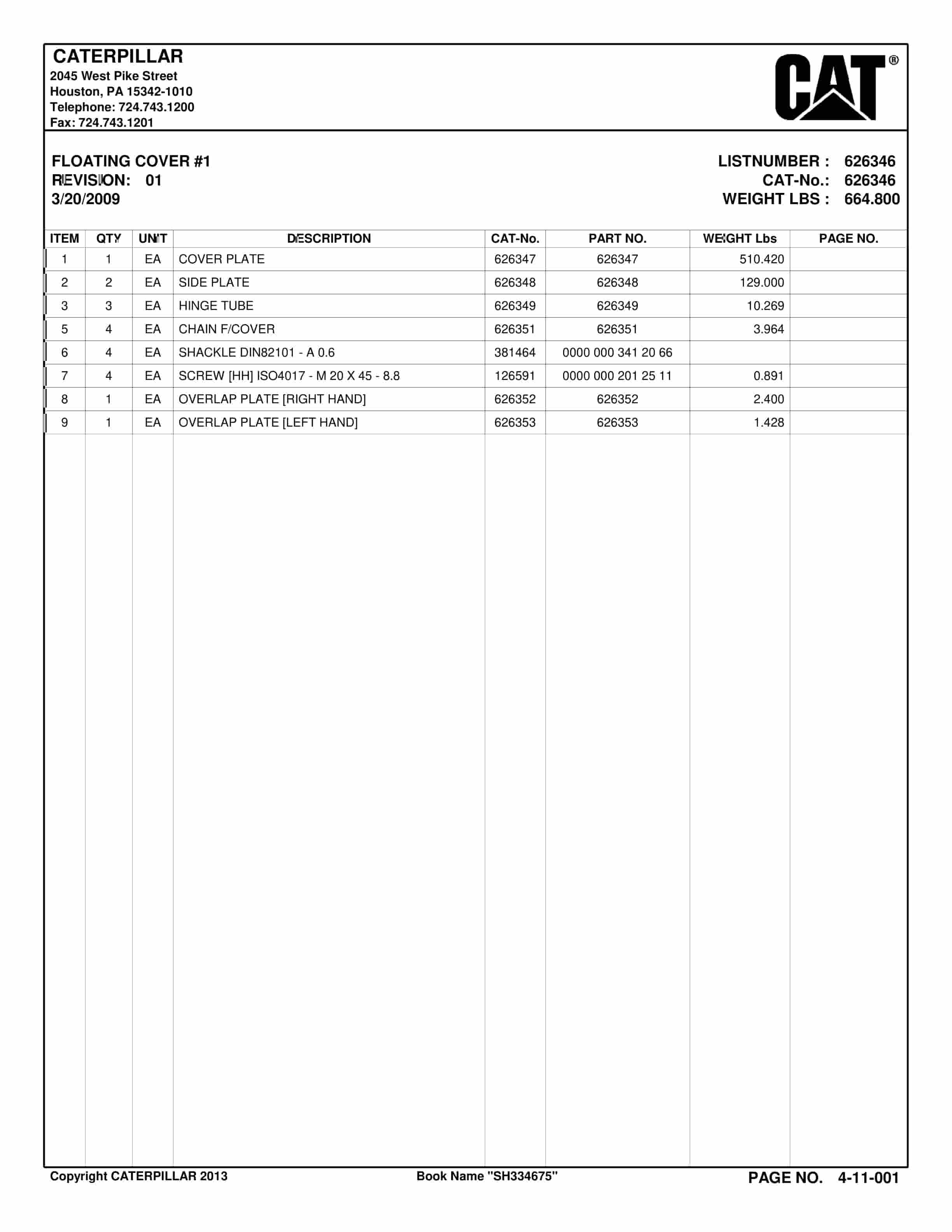Caterpillar Stageloader Longwall System Parts Catalog BI016614-5