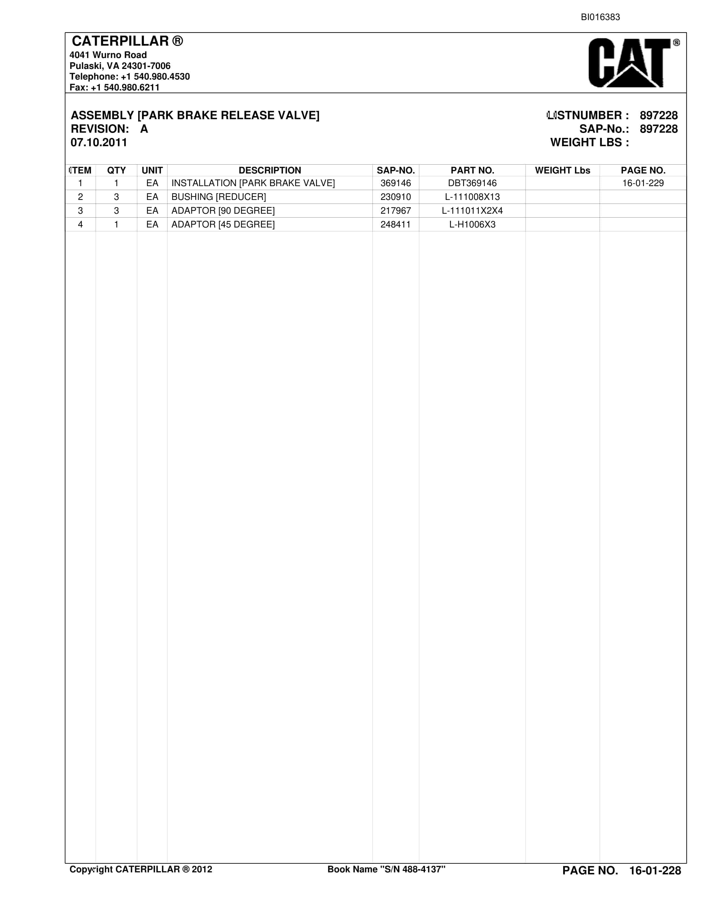 Caterpillar SU488 D Scoop Parts Manual BI016383-3