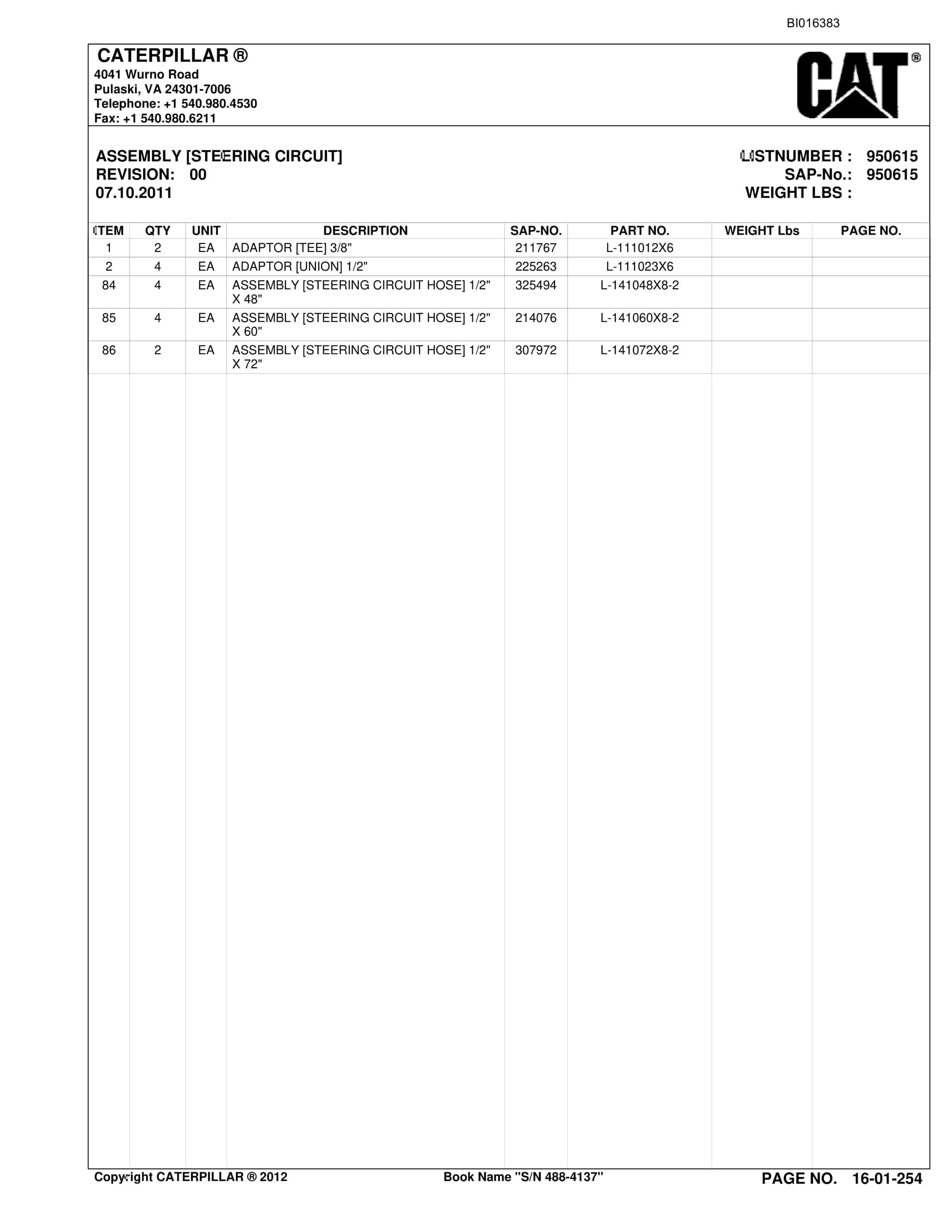Caterpillar SU488 D Scoop Parts Manual BI016383-5