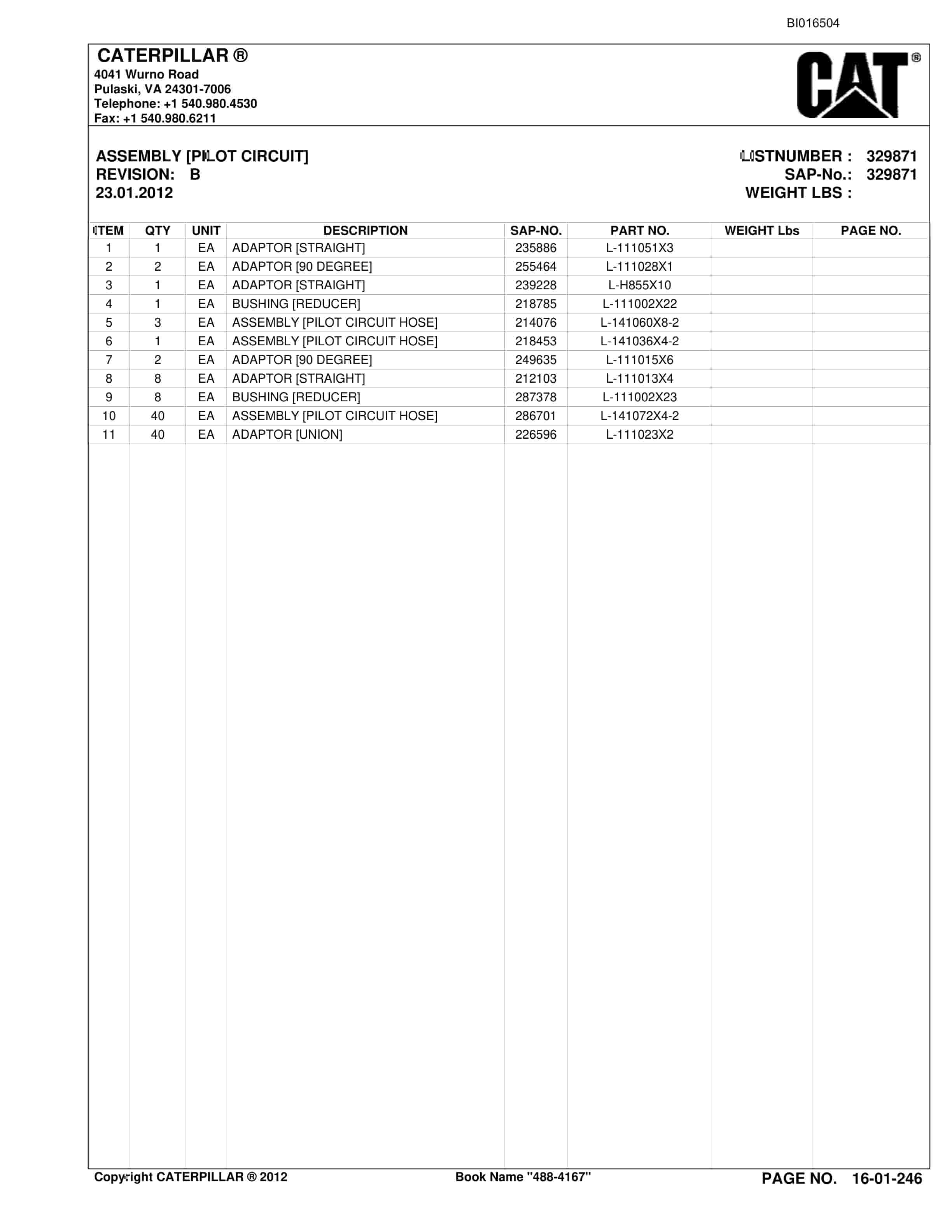 Caterpillar SU488 D Scoop Parts Manual BI016504-4
