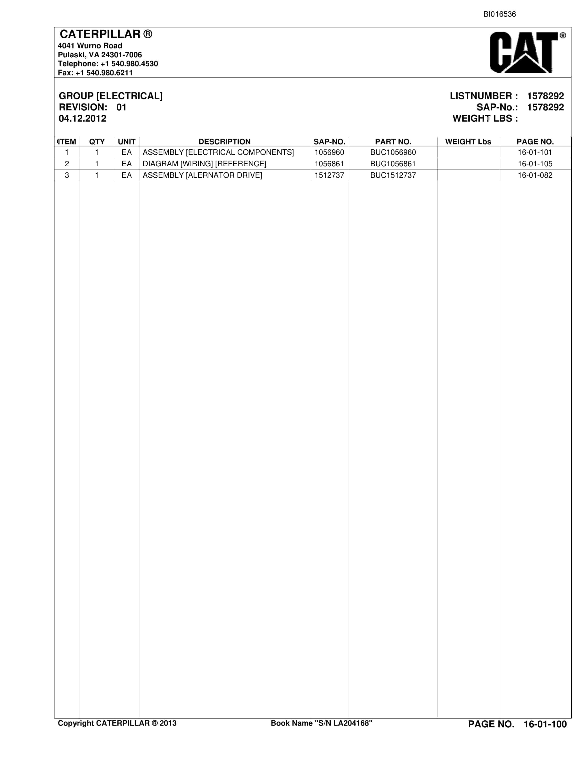 Caterpillar SU488 D Scoop Parts Manual BI016536-2
