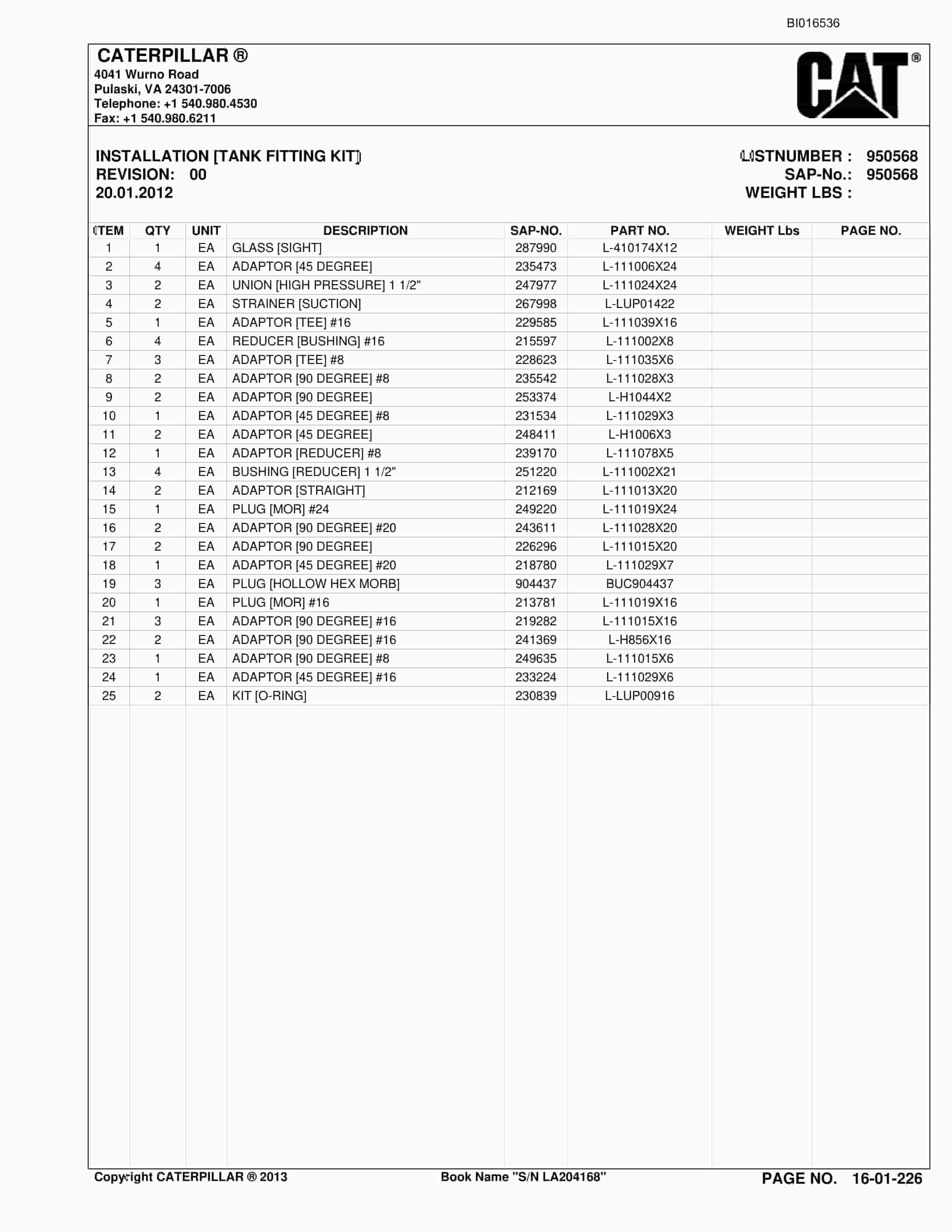 Caterpillar SU488 D Scoop Parts Manual BI016536-3