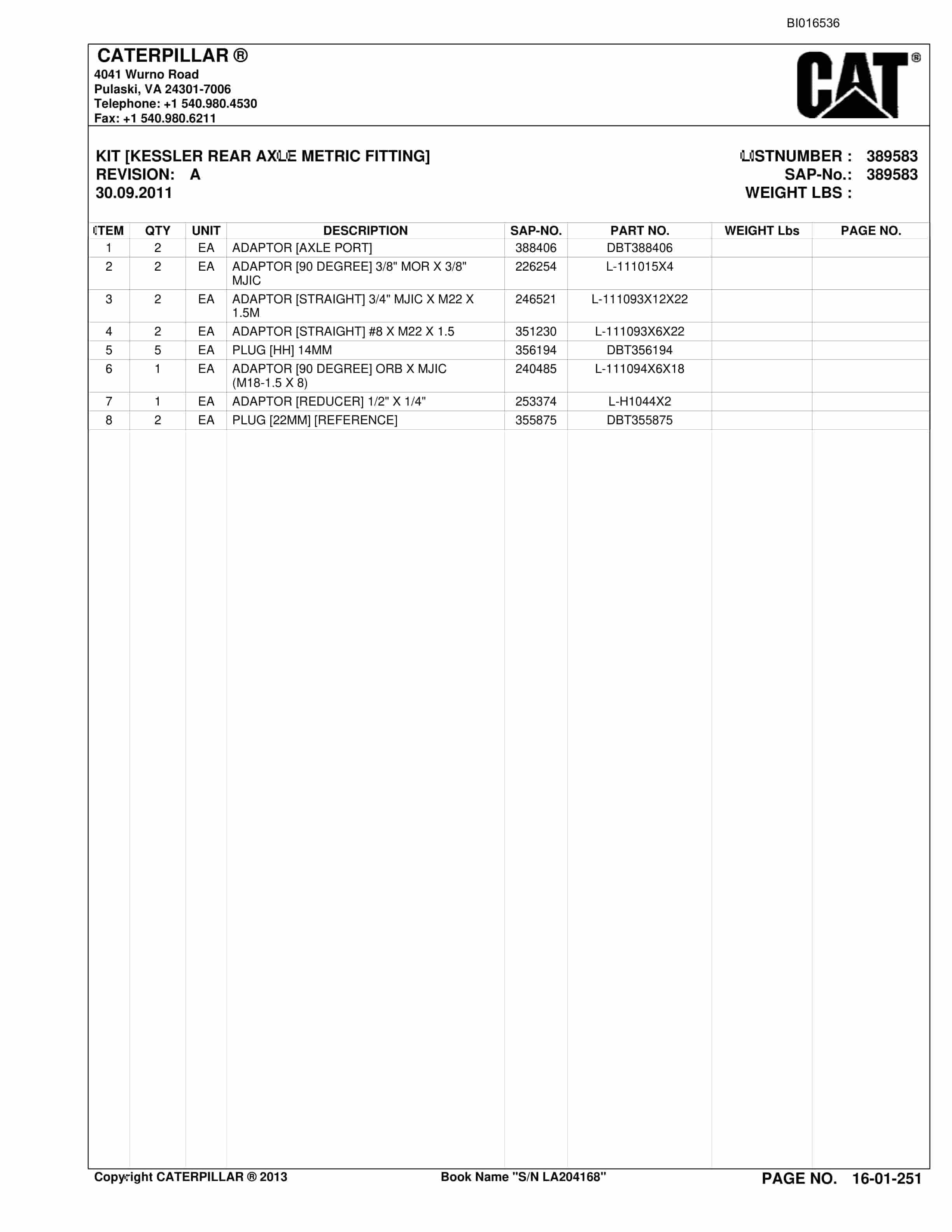 Caterpillar SU488 D Scoop Parts Manual BI016536-5