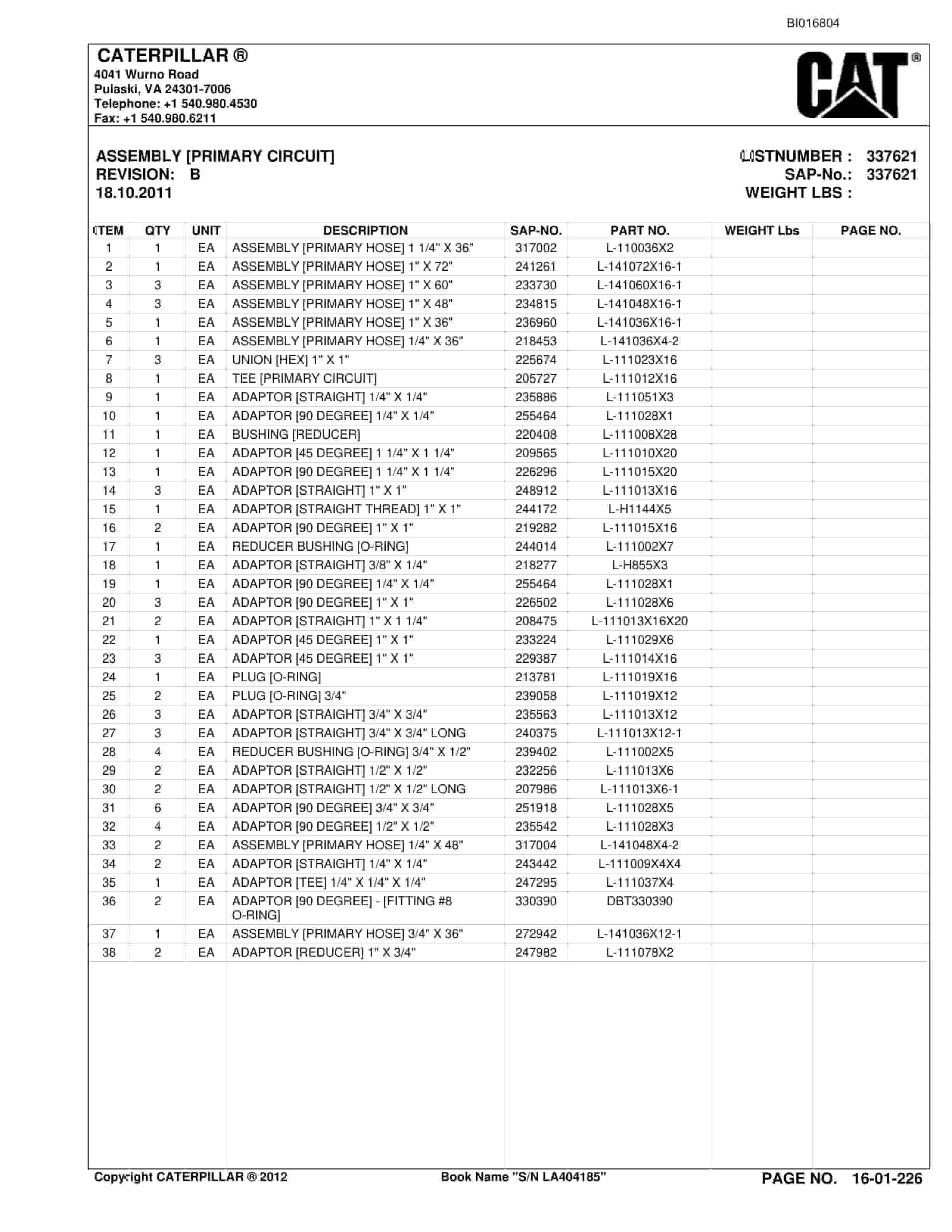 Caterpillar SU488 DM Scoop Parts Manual BI016804-5