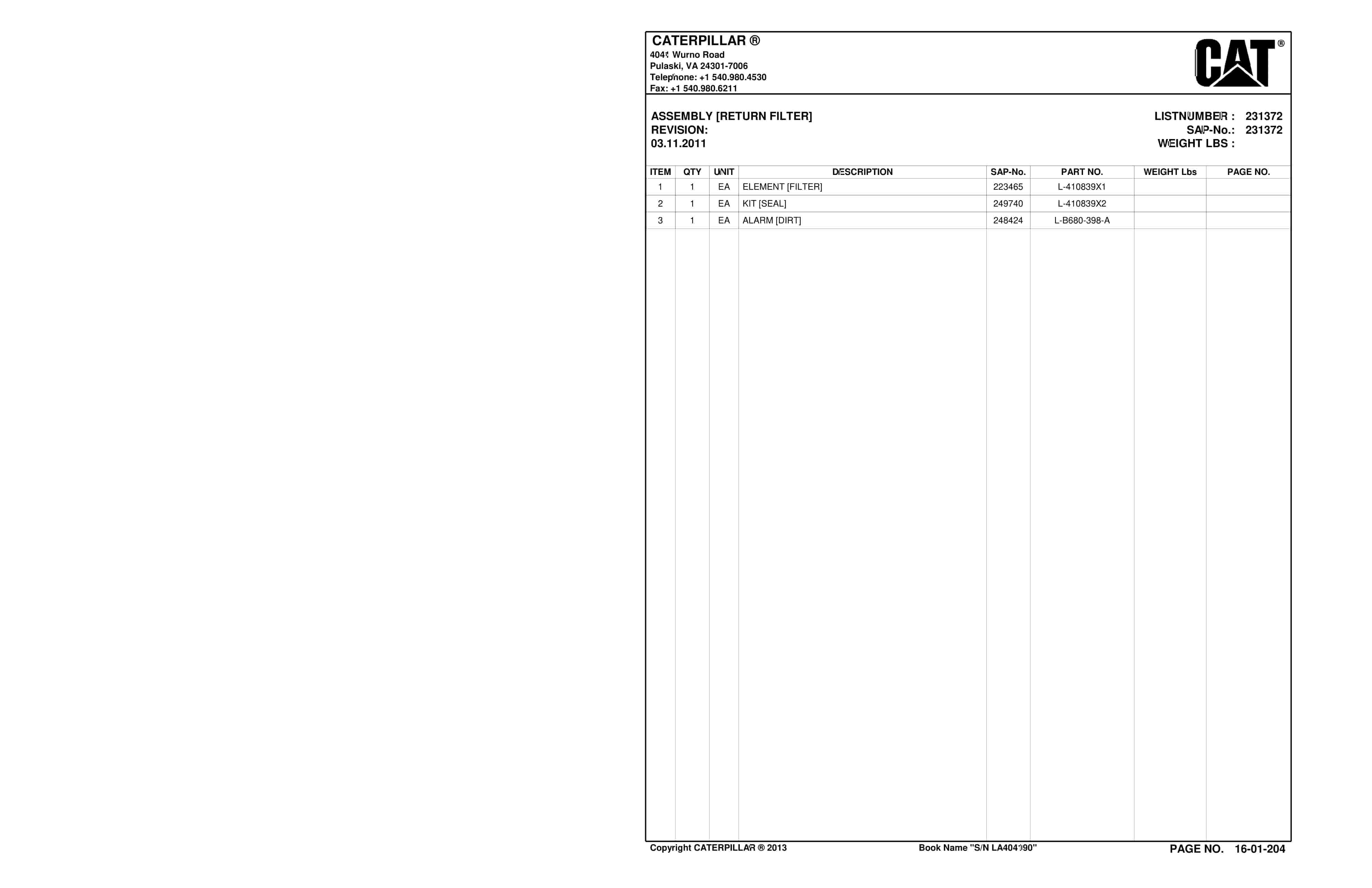 Caterpillar SU488 DM Scoop Parts Manual BI017000-3