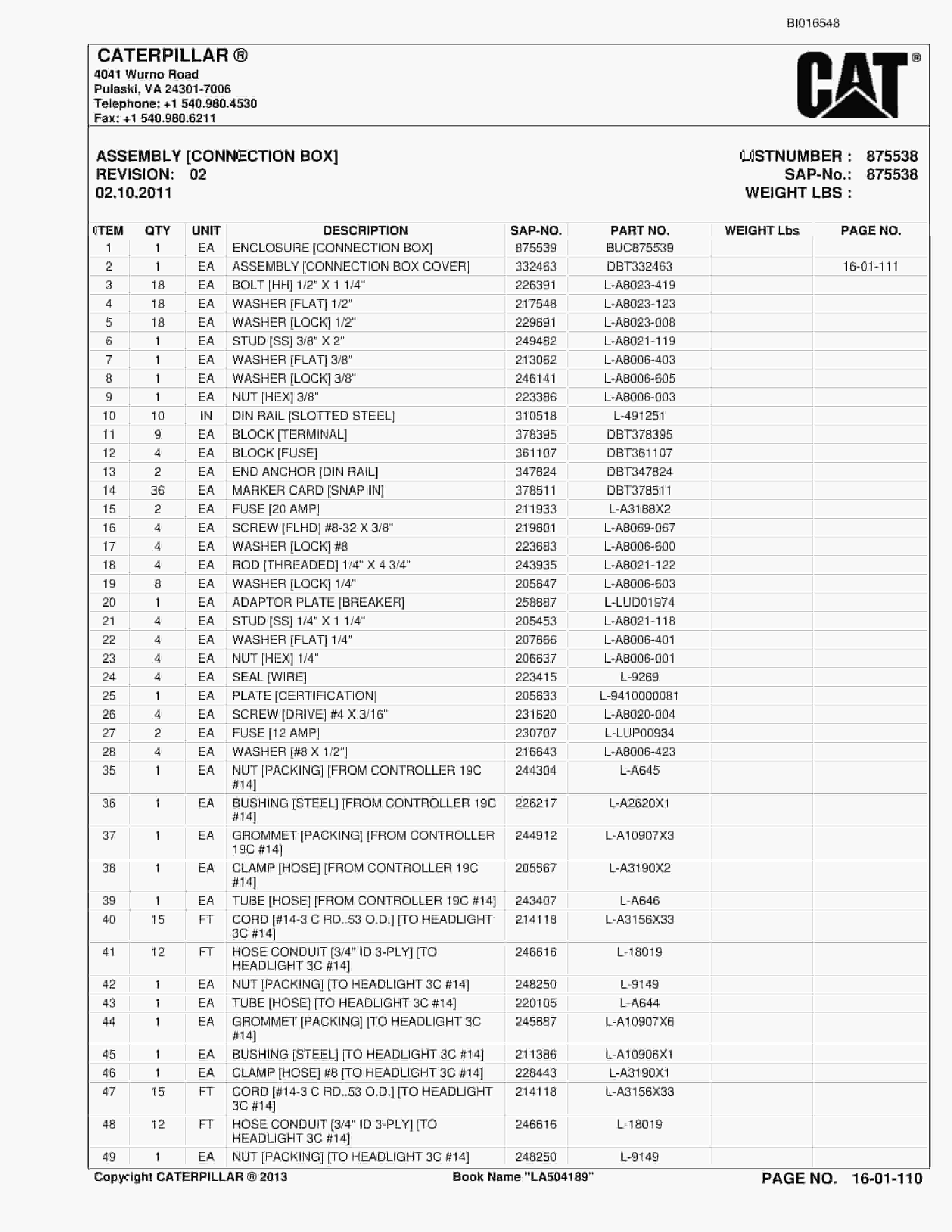 Caterpillar SU488 L Scoop Parts Manual BI016548-2