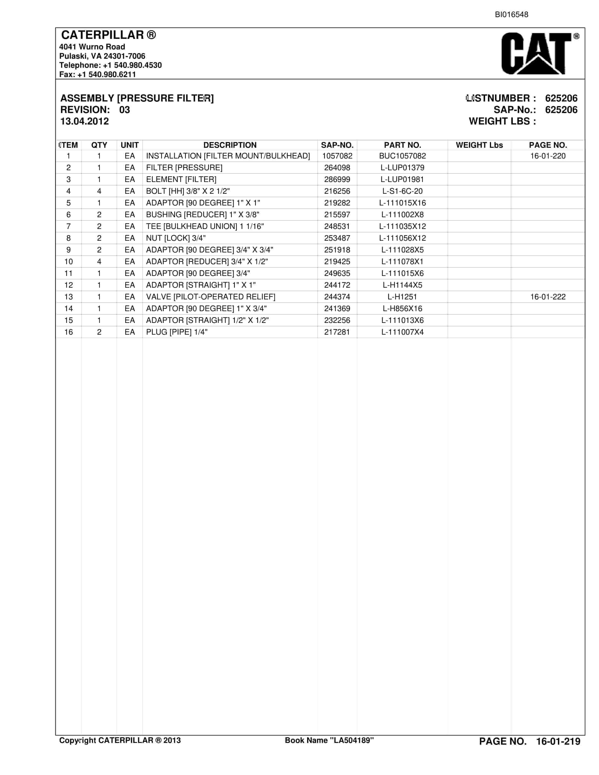 Caterpillar SU488 L Scoop Parts Manual BI016548-5