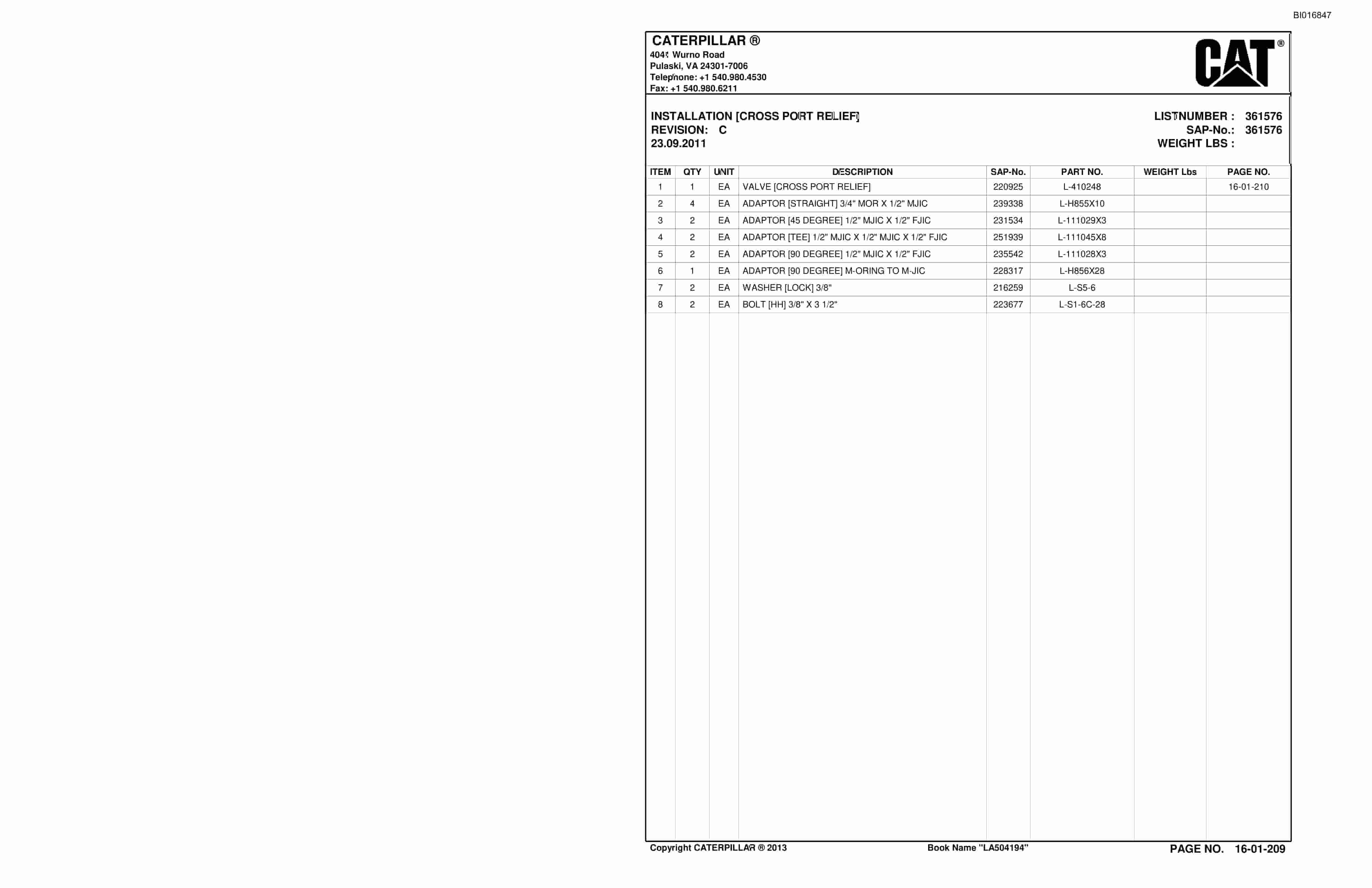 Caterpillar SU488 L Scoop Parts Manual BI016847-3