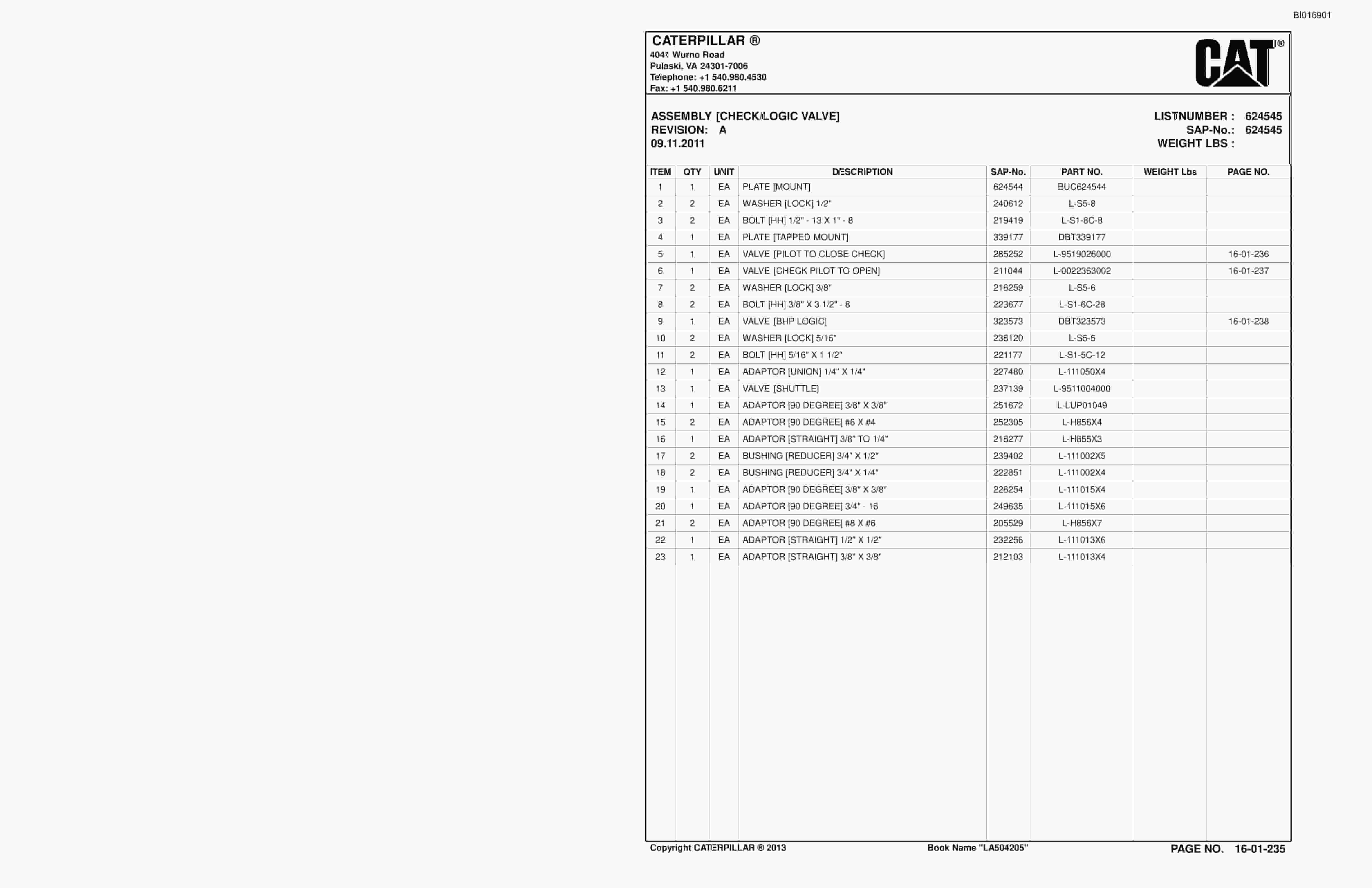 Caterpillar SU488 L Scoop Parts Manual BI016901-4