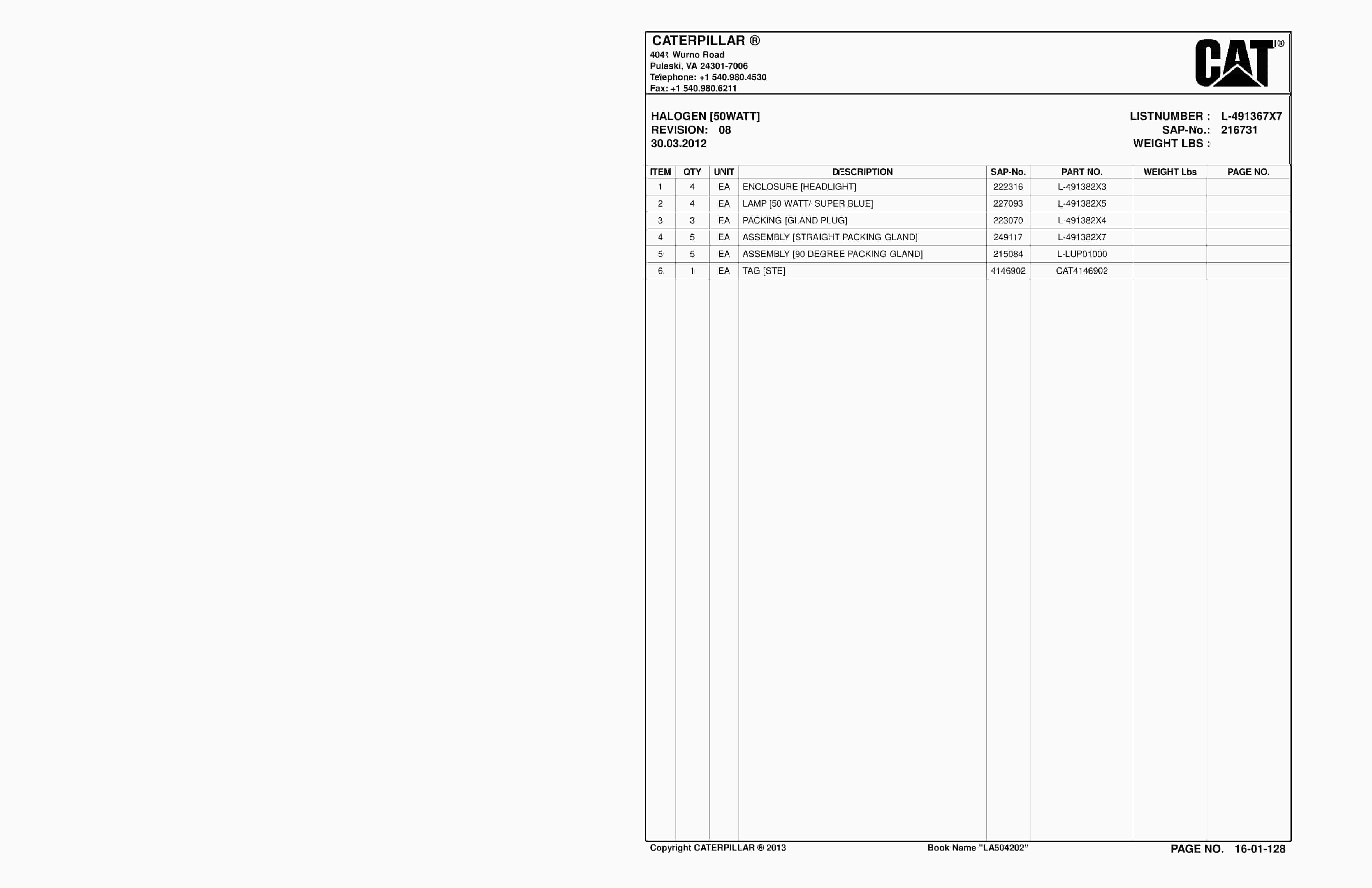 Caterpillar SU488 L Scoop Parts Manual BI016935-2