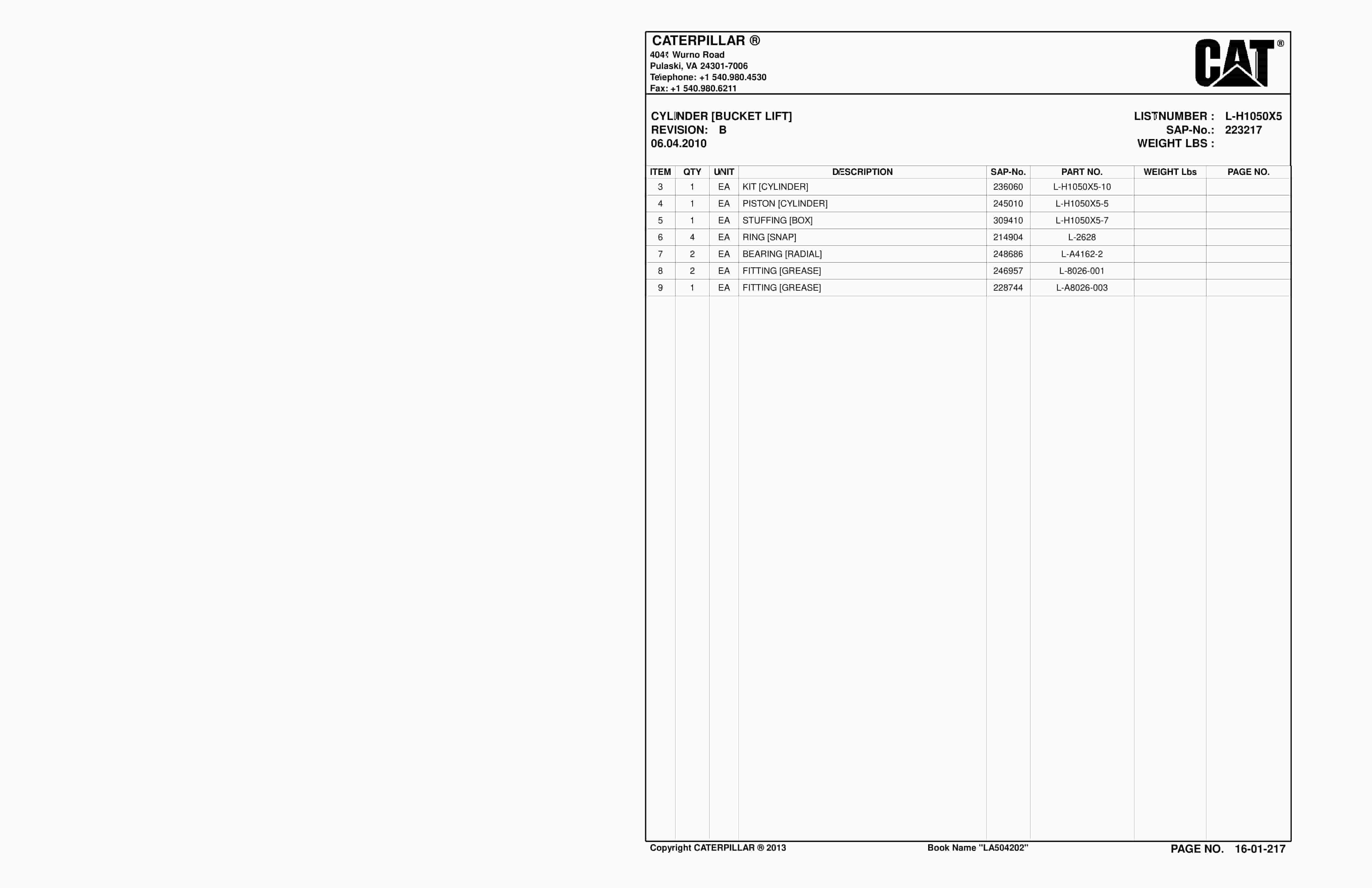 Caterpillar SU488 L Scoop Parts Manual BI016935-3