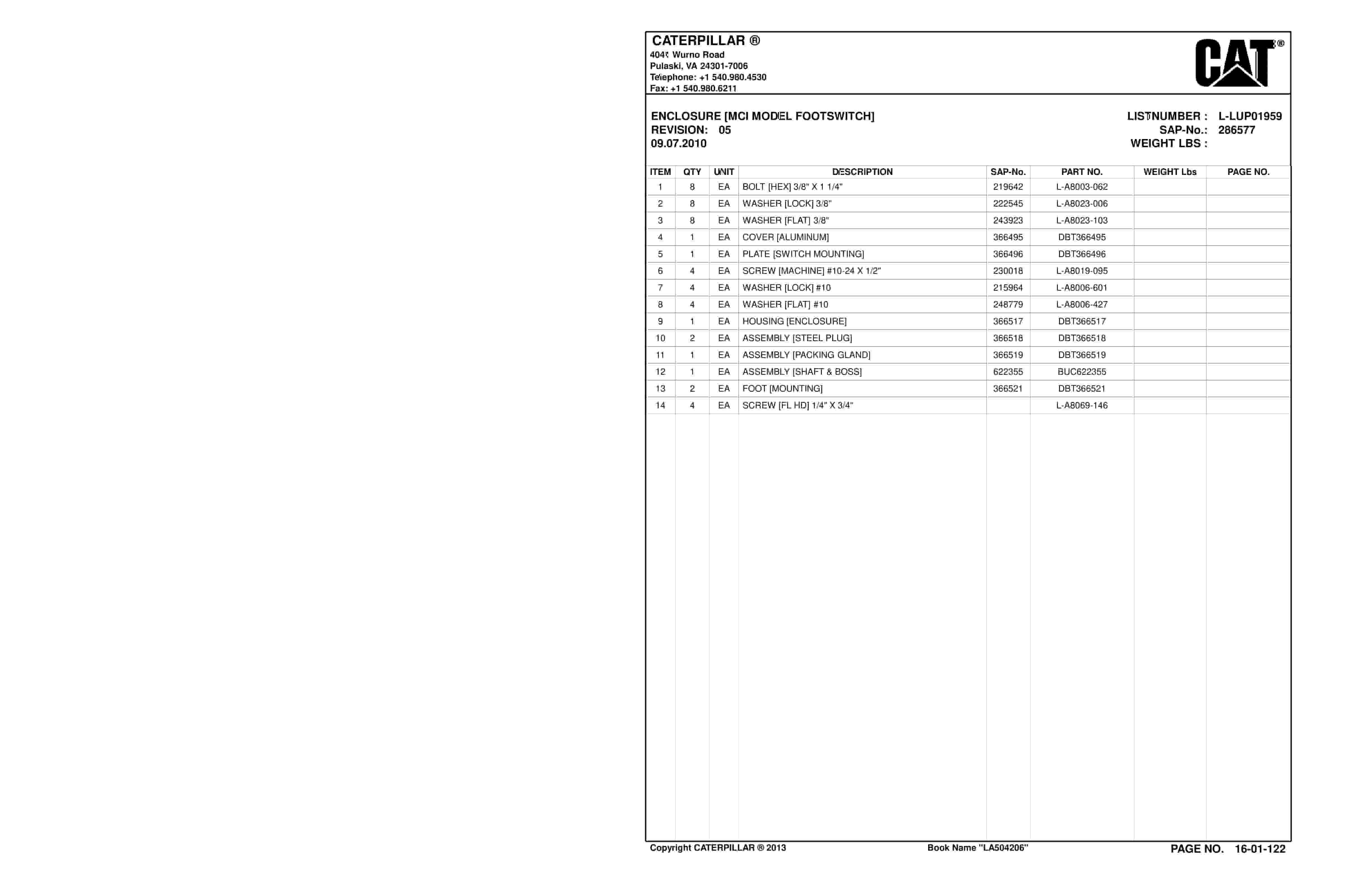 Caterpillar SU488 L Scoop Parts Manual BI016943-2