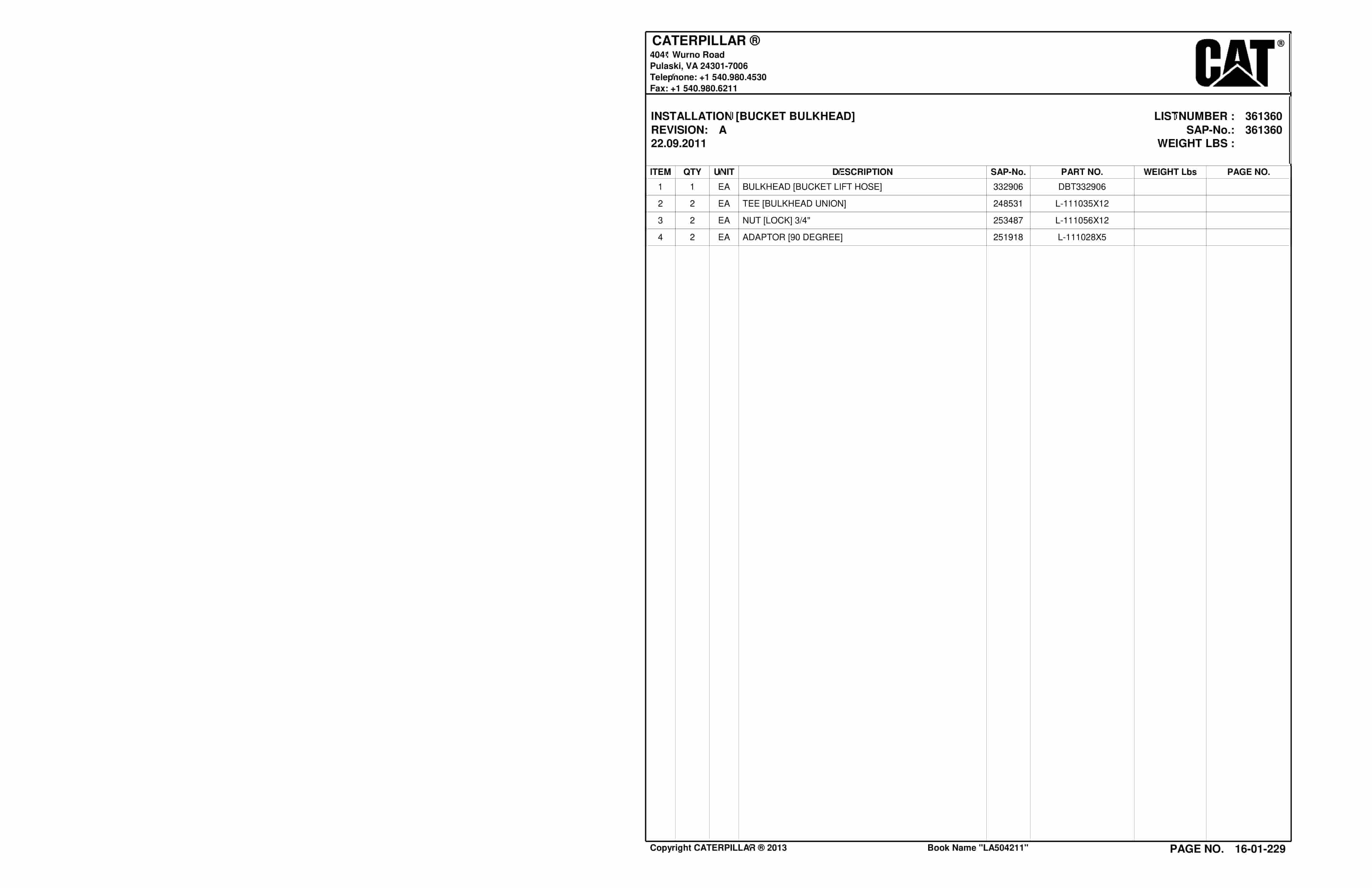 Caterpillar SU488 L Scoop Parts Manual BI016992-3