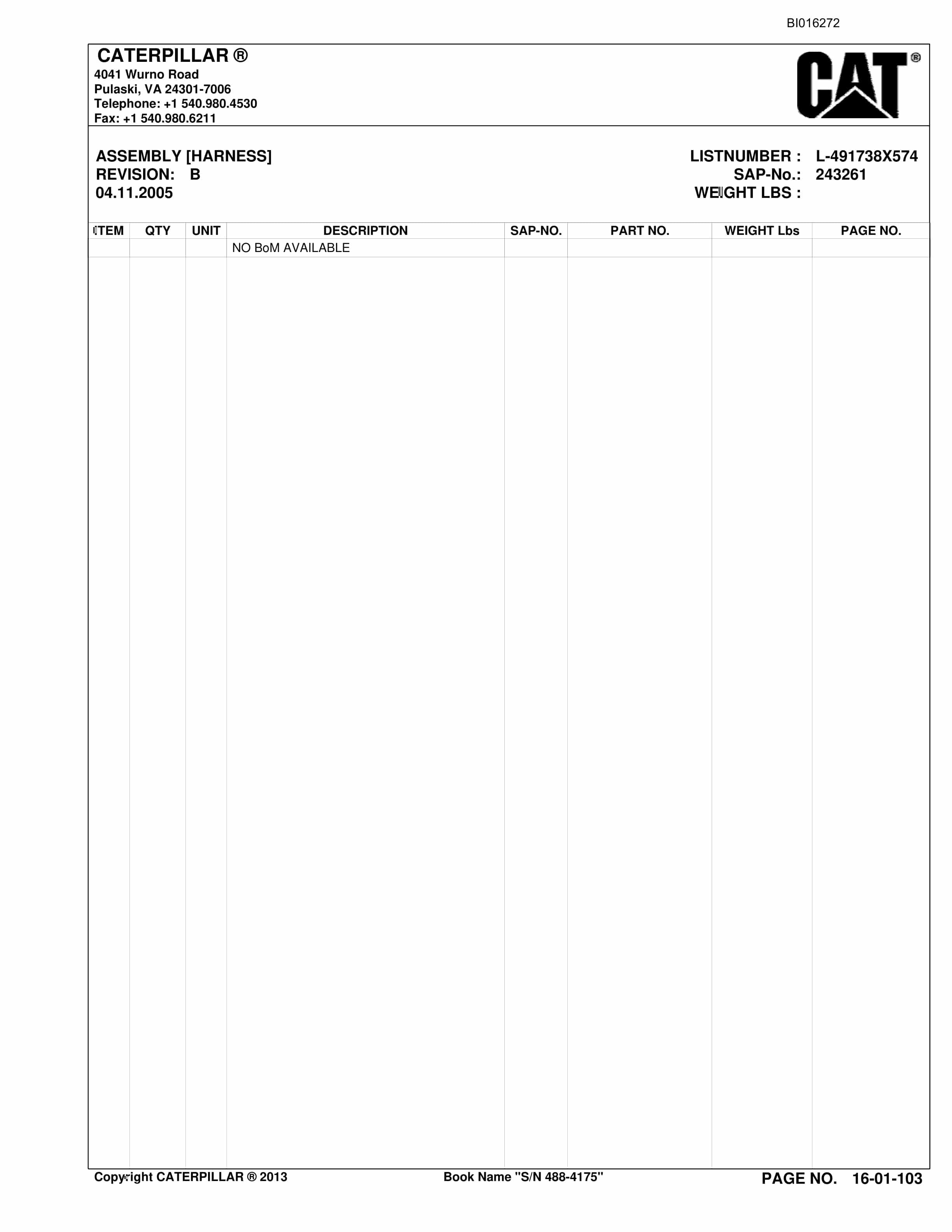 Caterpillar SU488 Scoop Parts Manual BI016272-2