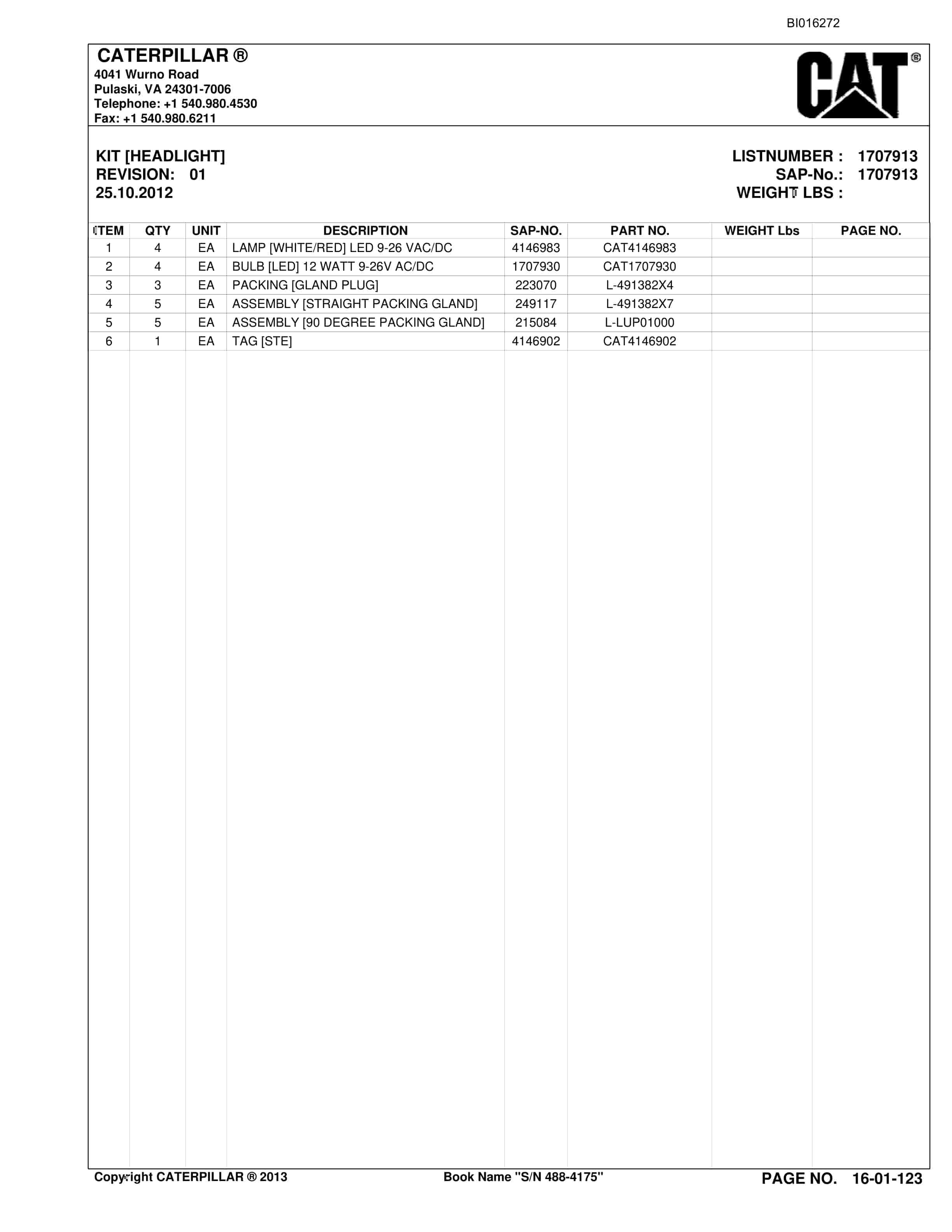Caterpillar SU488 Scoop Parts Manual BI016272-3