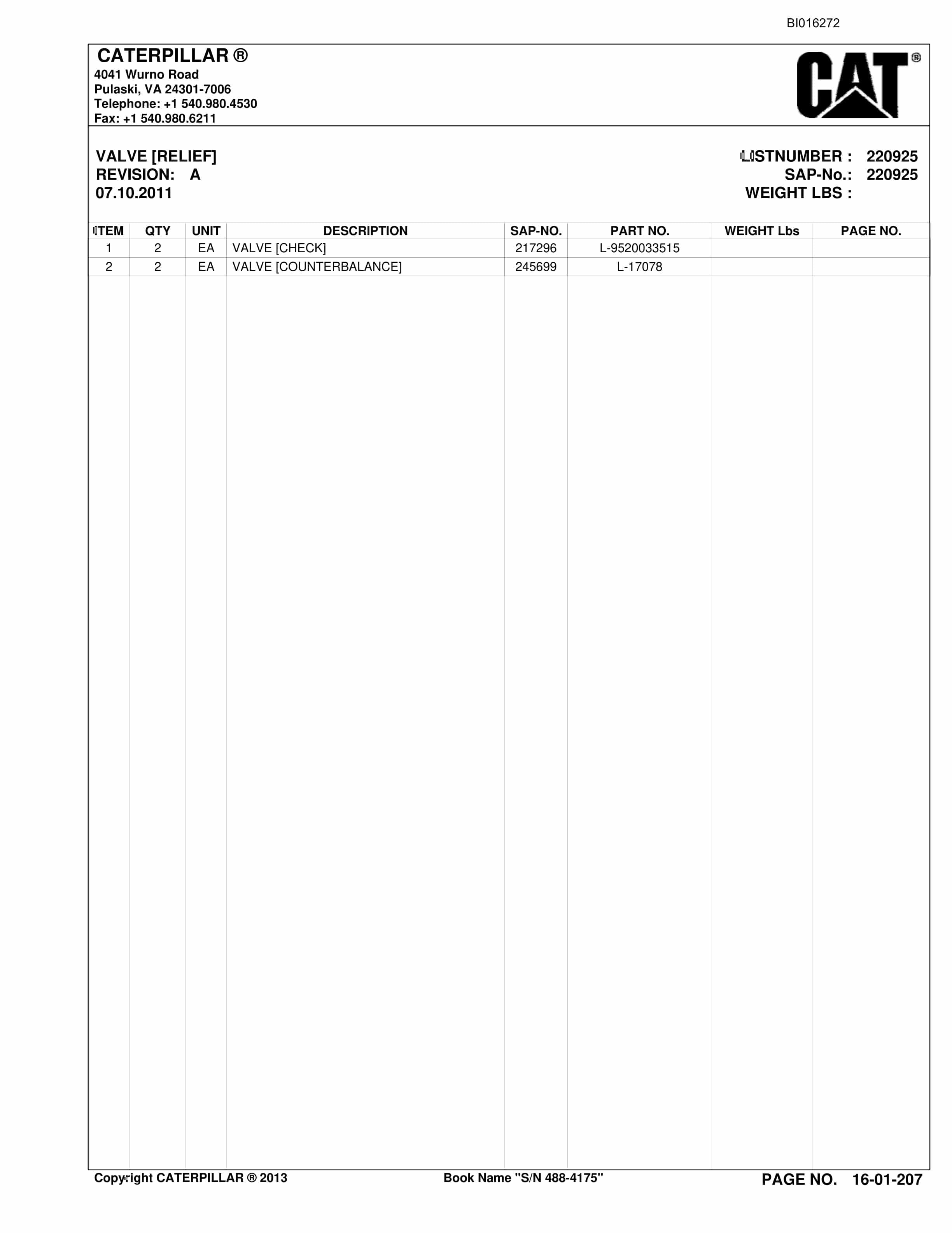 Caterpillar SU488 Scoop Parts Manual BI016272-5