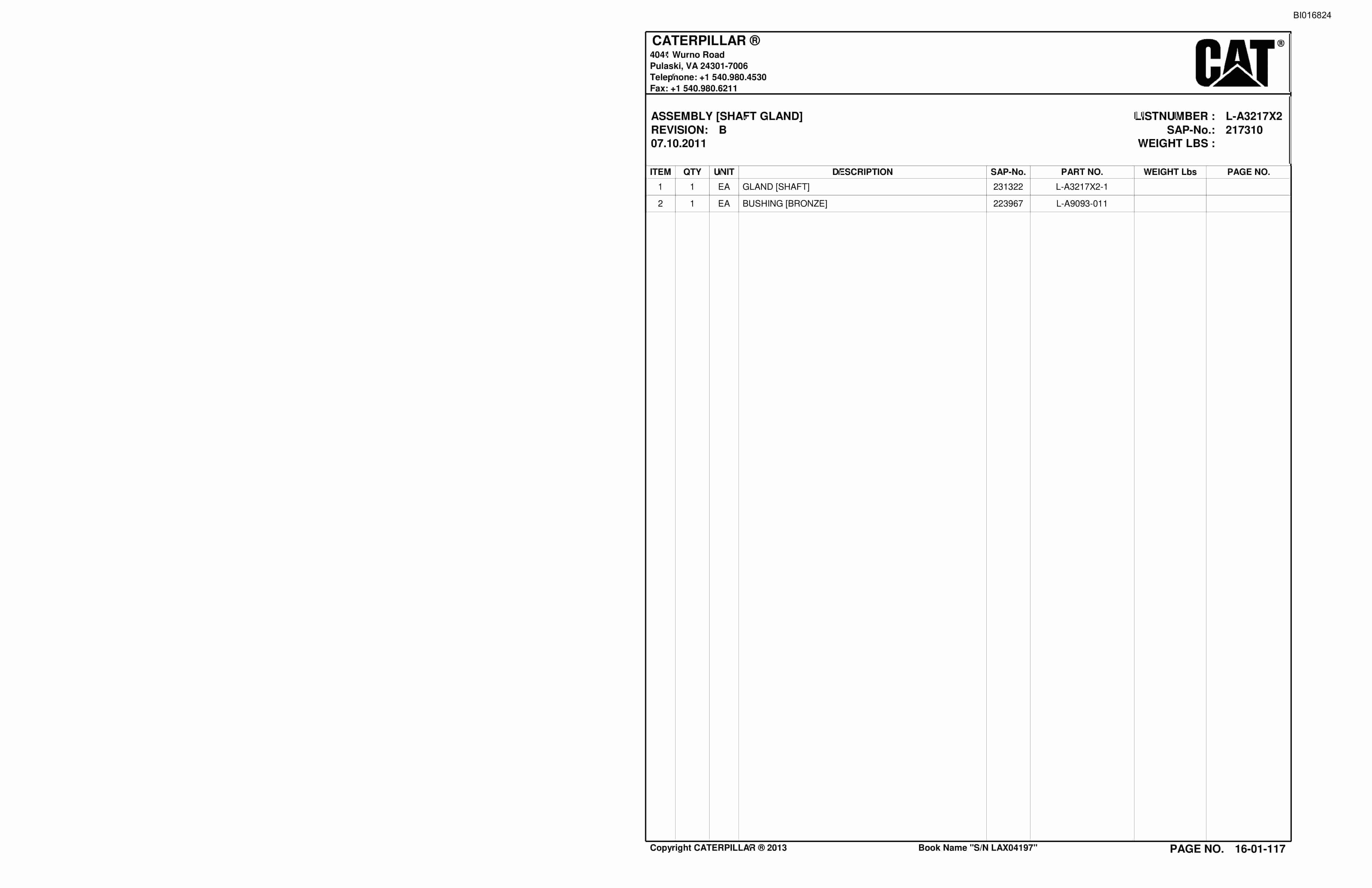 Caterpillar SU488 Scoop Parts Manual BI016824-2