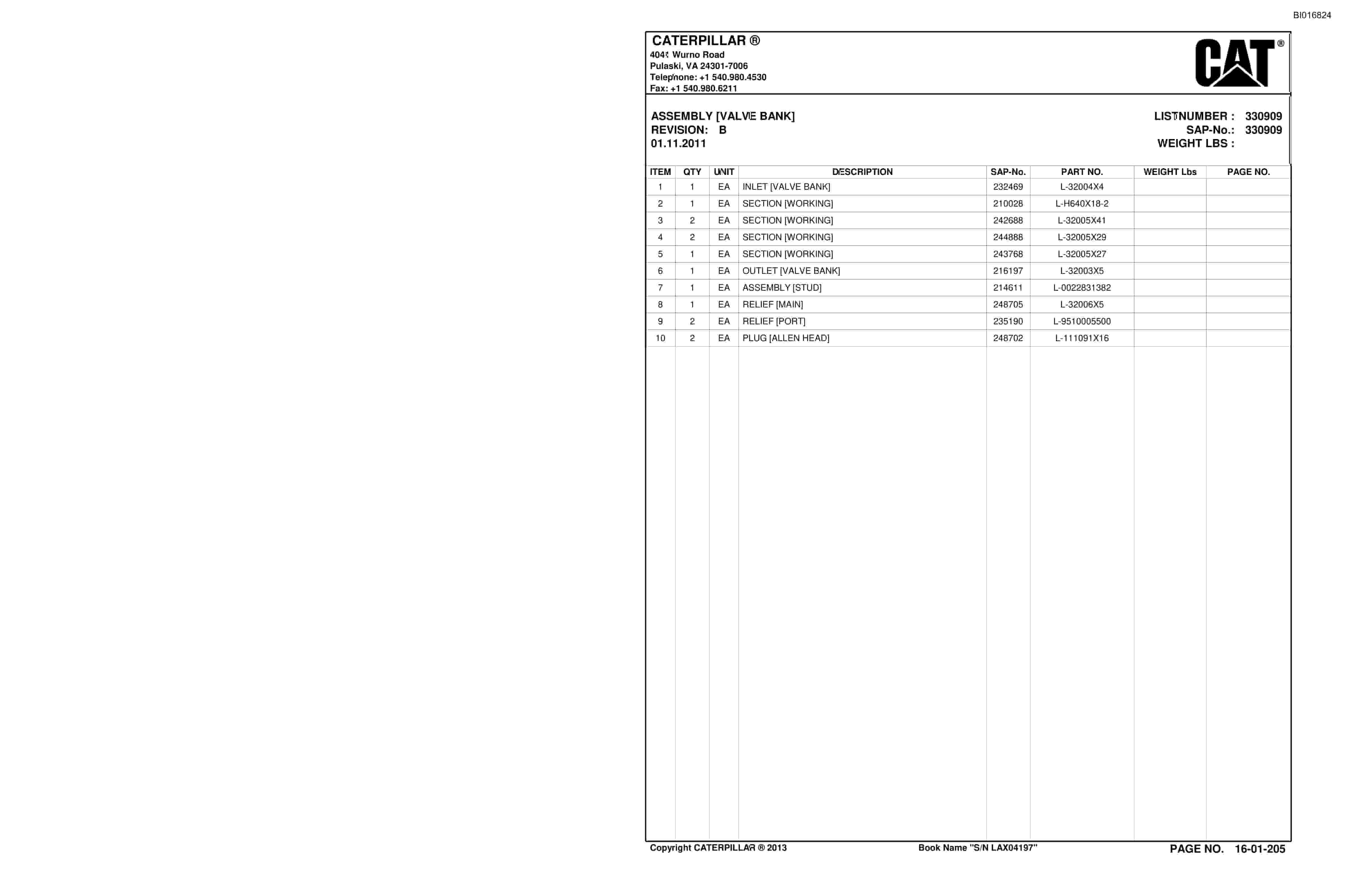 Caterpillar SU488 Scoop Parts Manual BI016824-3