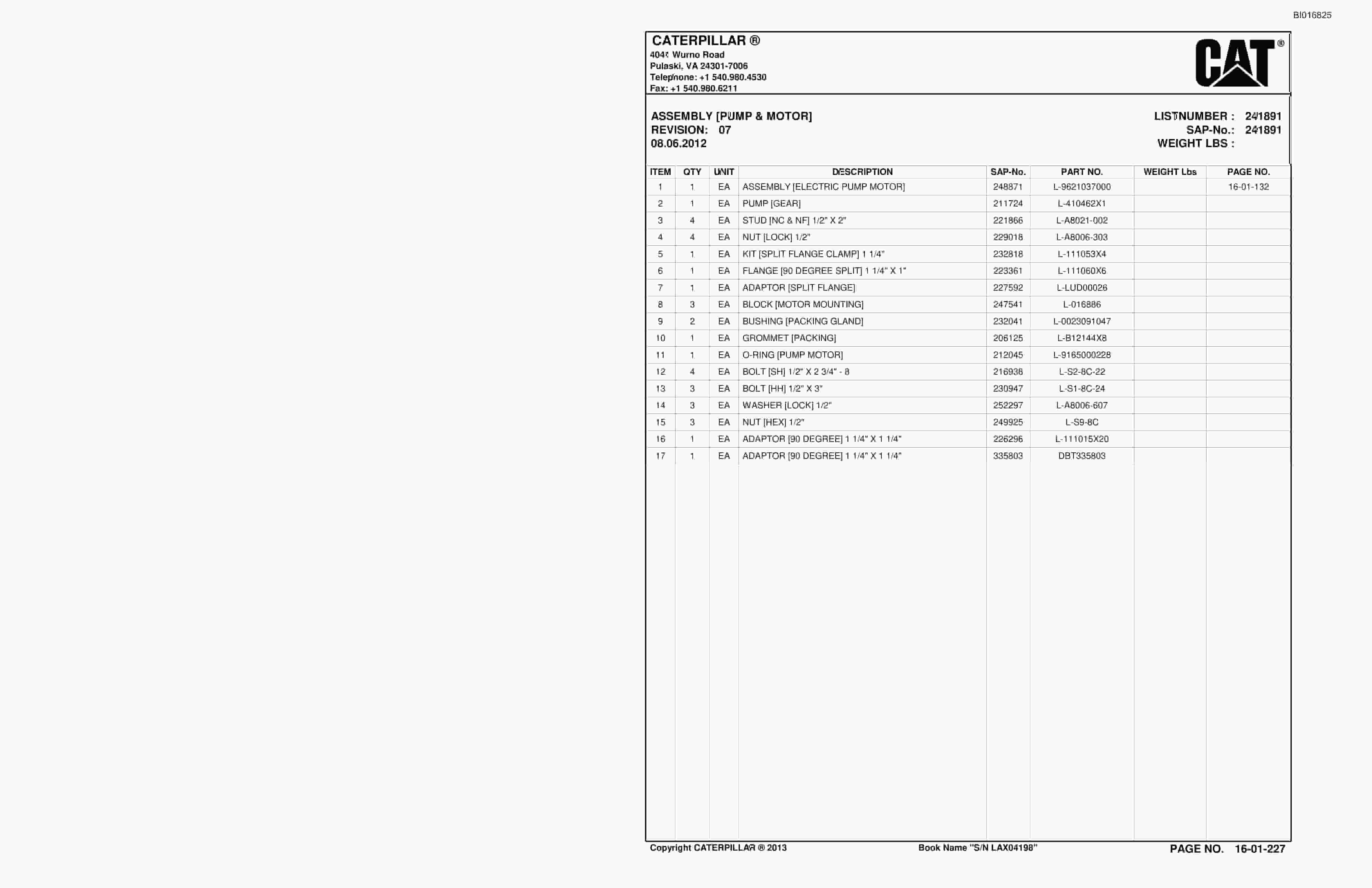 Caterpillar SU488 Scoop Parts Manual BI016825-5