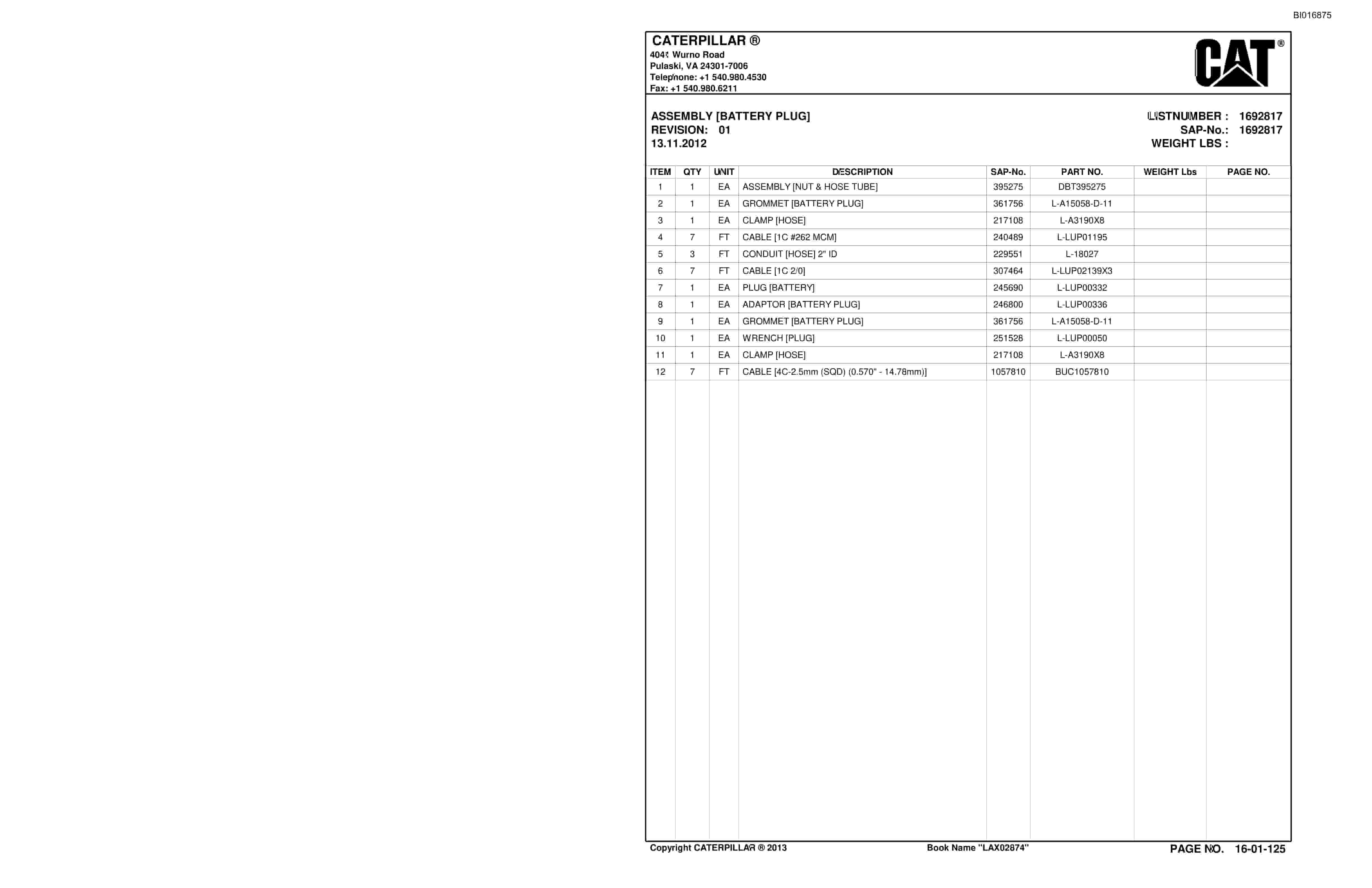 Caterpillar SU488 Scoop Parts Manual BI016875-2