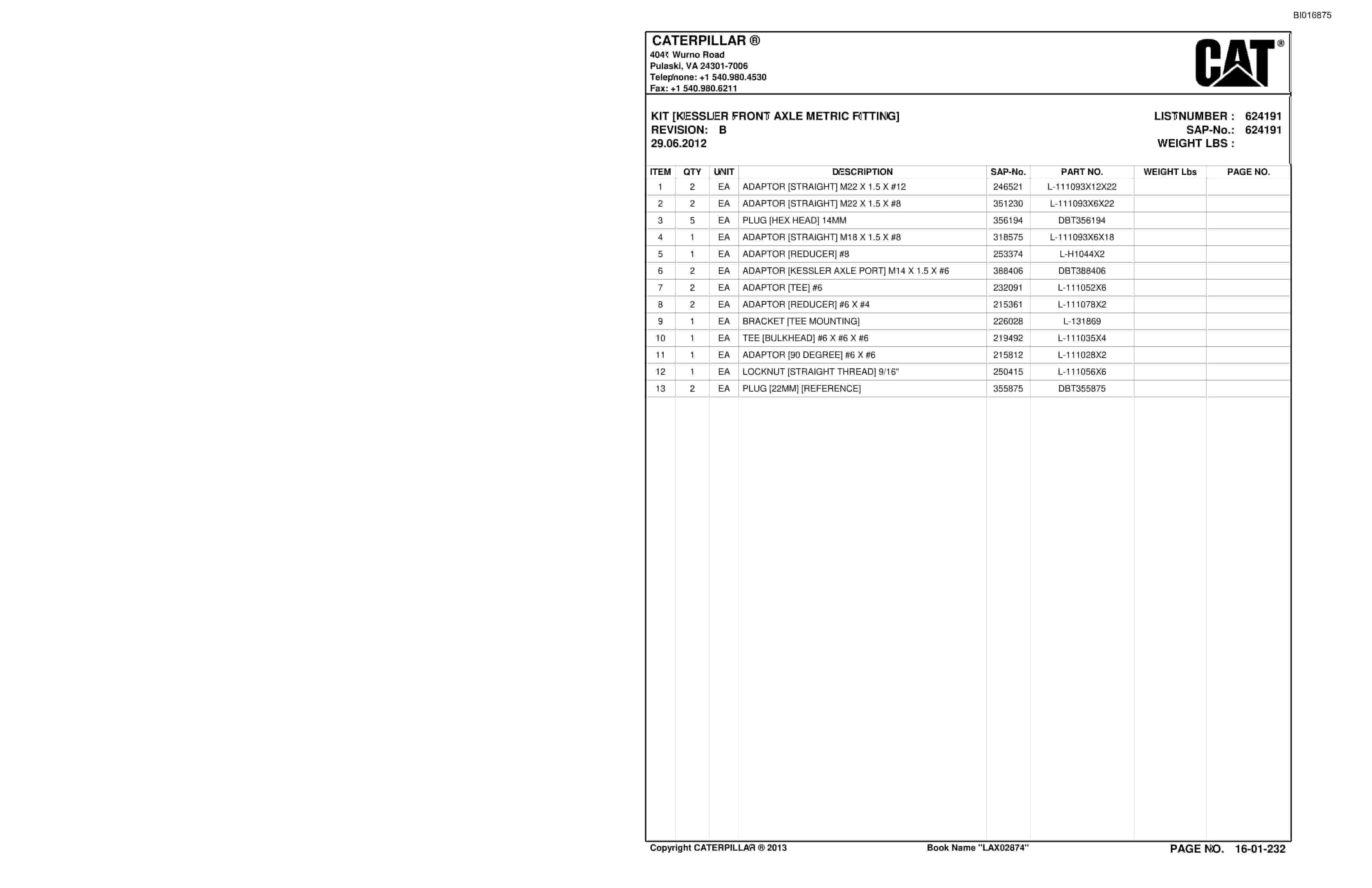 Caterpillar SU488 Scoop Parts Manual BI016875-4