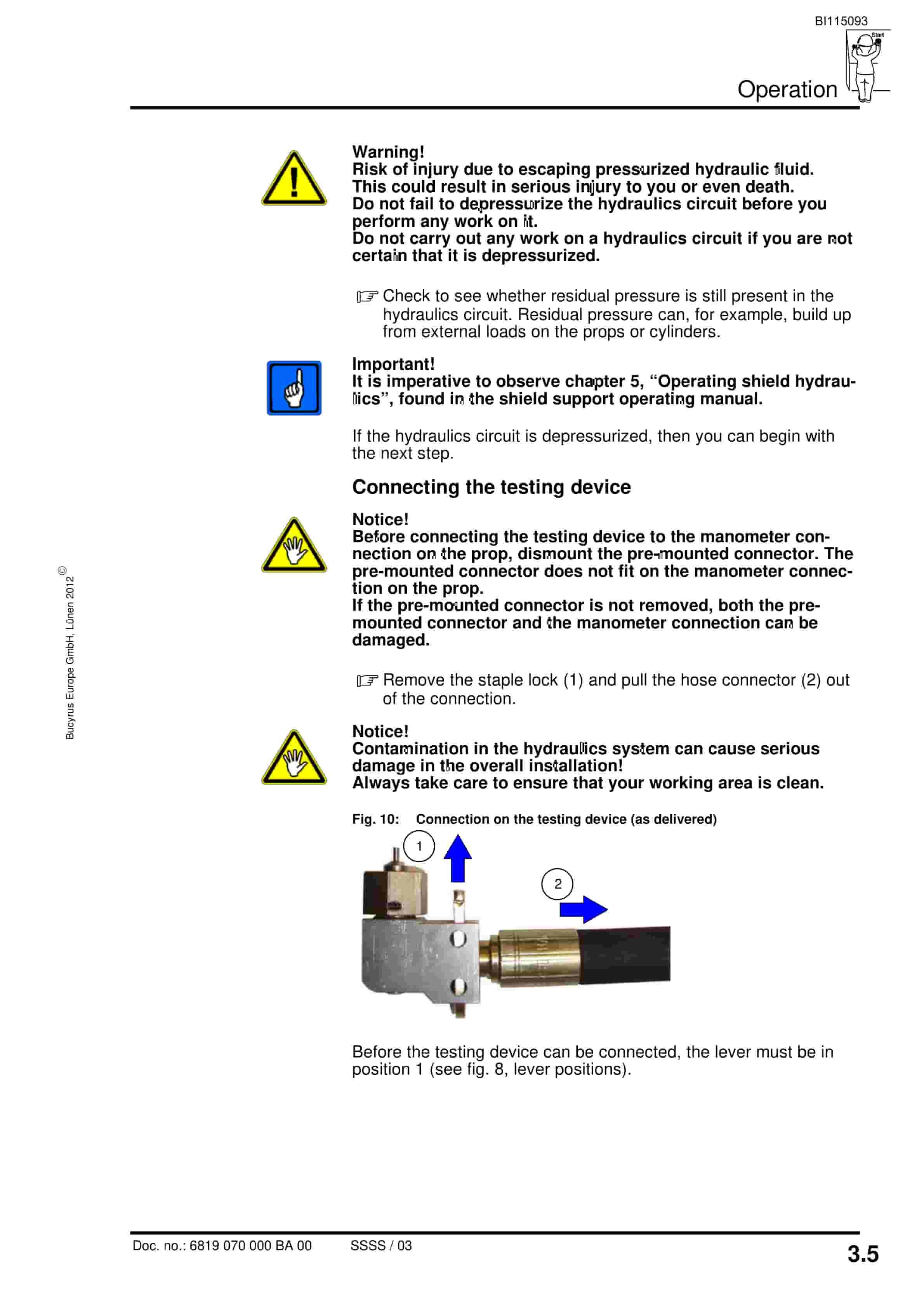 Caterpillar Testing Device for Hydraulic Props and Vents Operating Manual BI115093-4
