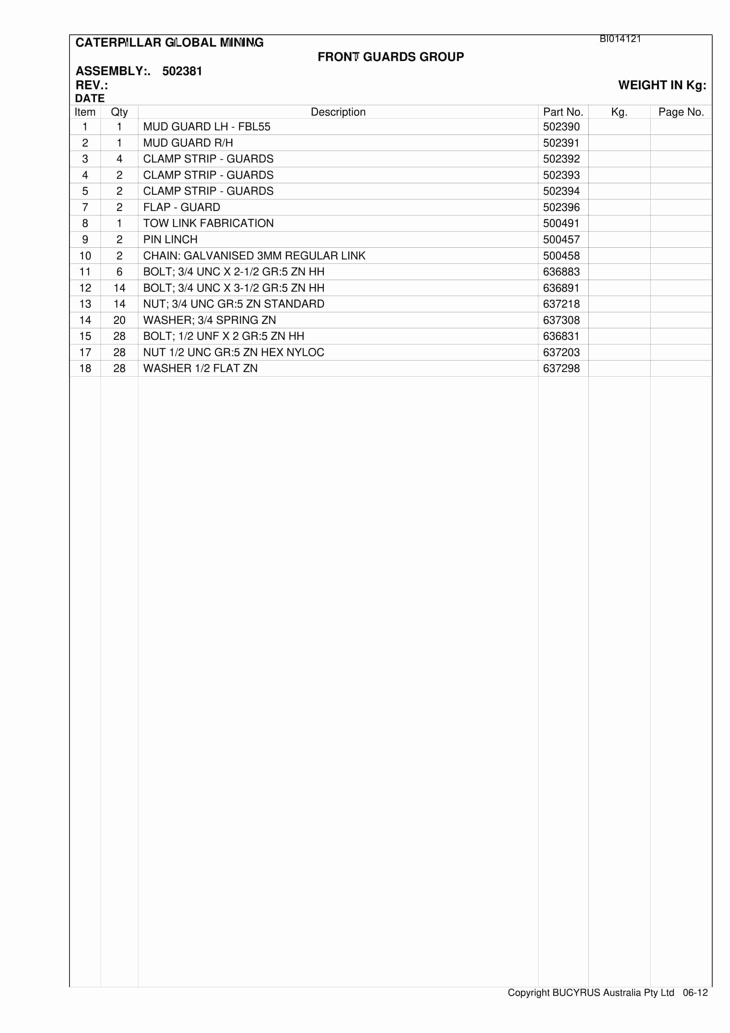 Caterpillar Ulan West SH660 HD Roof Support Carrier Parts Manual BI014121-4