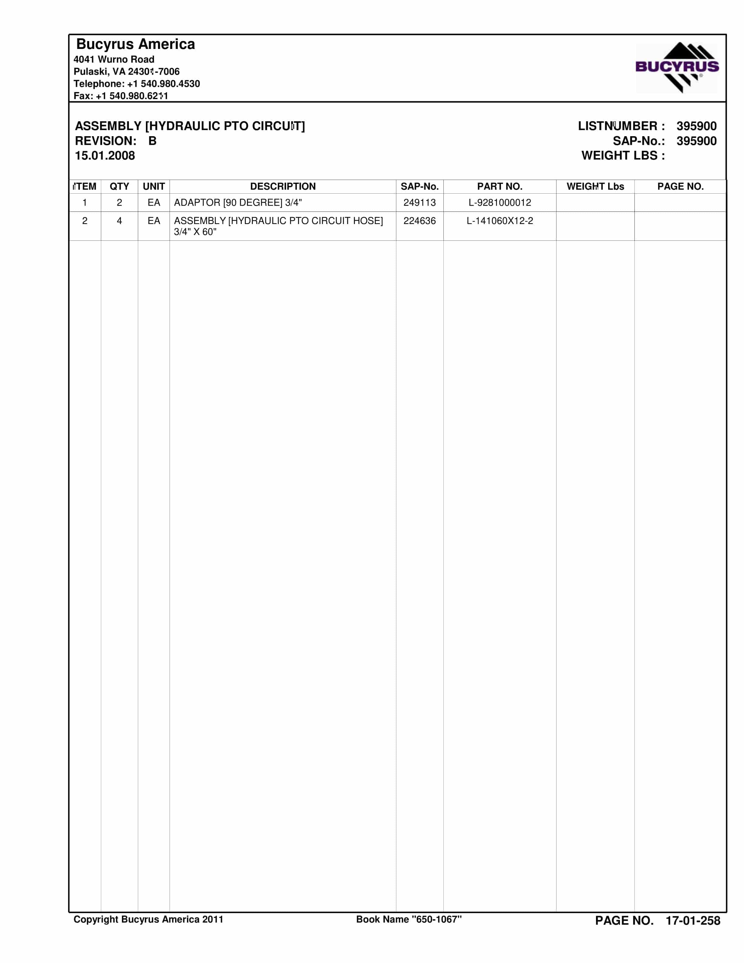 Caterpillar VT650 Roof Support Carrier Parts Manual BI016893-4
