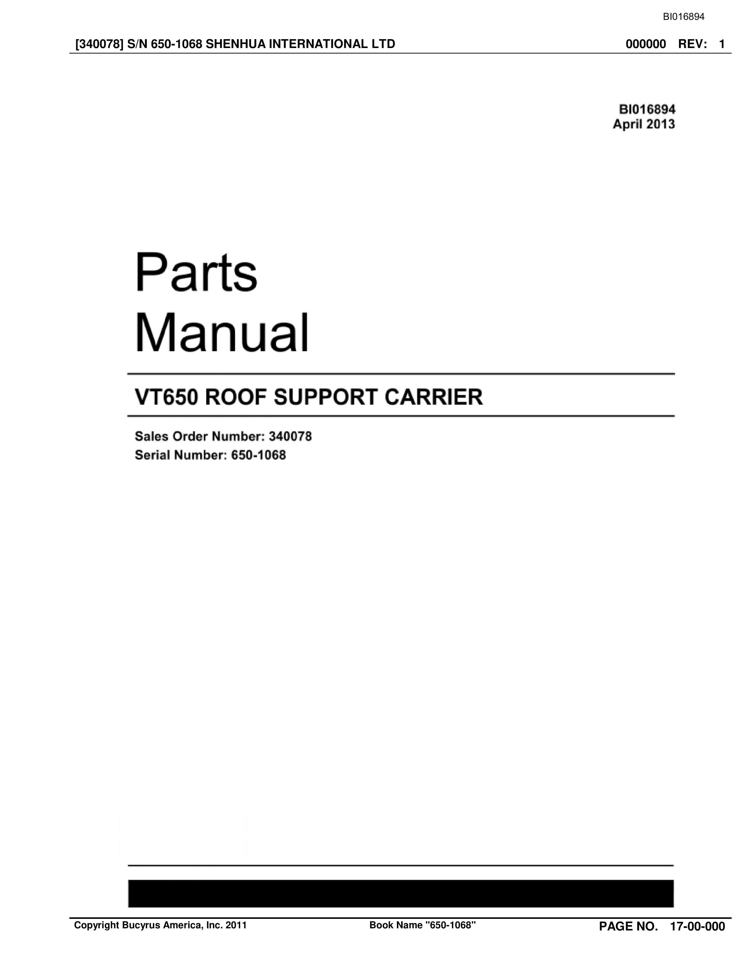 Caterpillar VT650 Roof Support Carrier Parts Manual BI016894