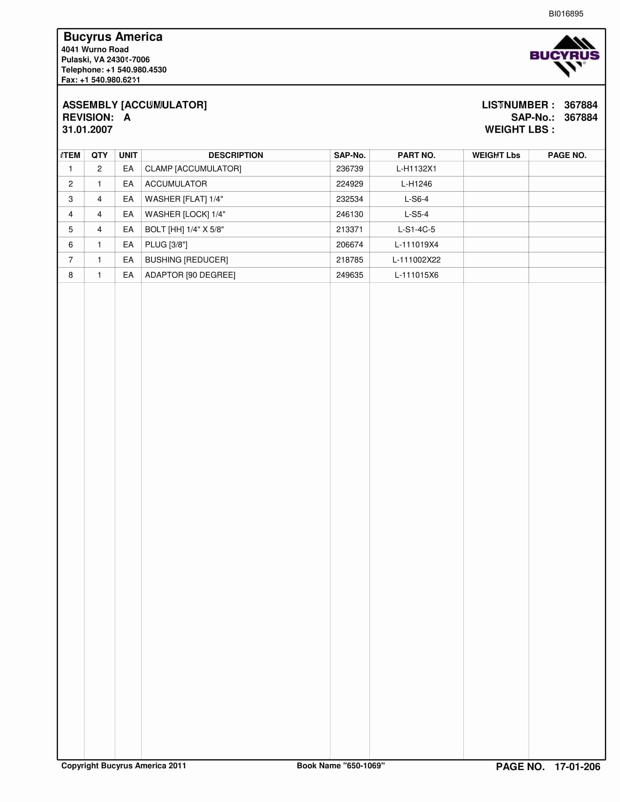 Caterpillar VT650 Roof Support Carrier Parts Manual BI016895-2