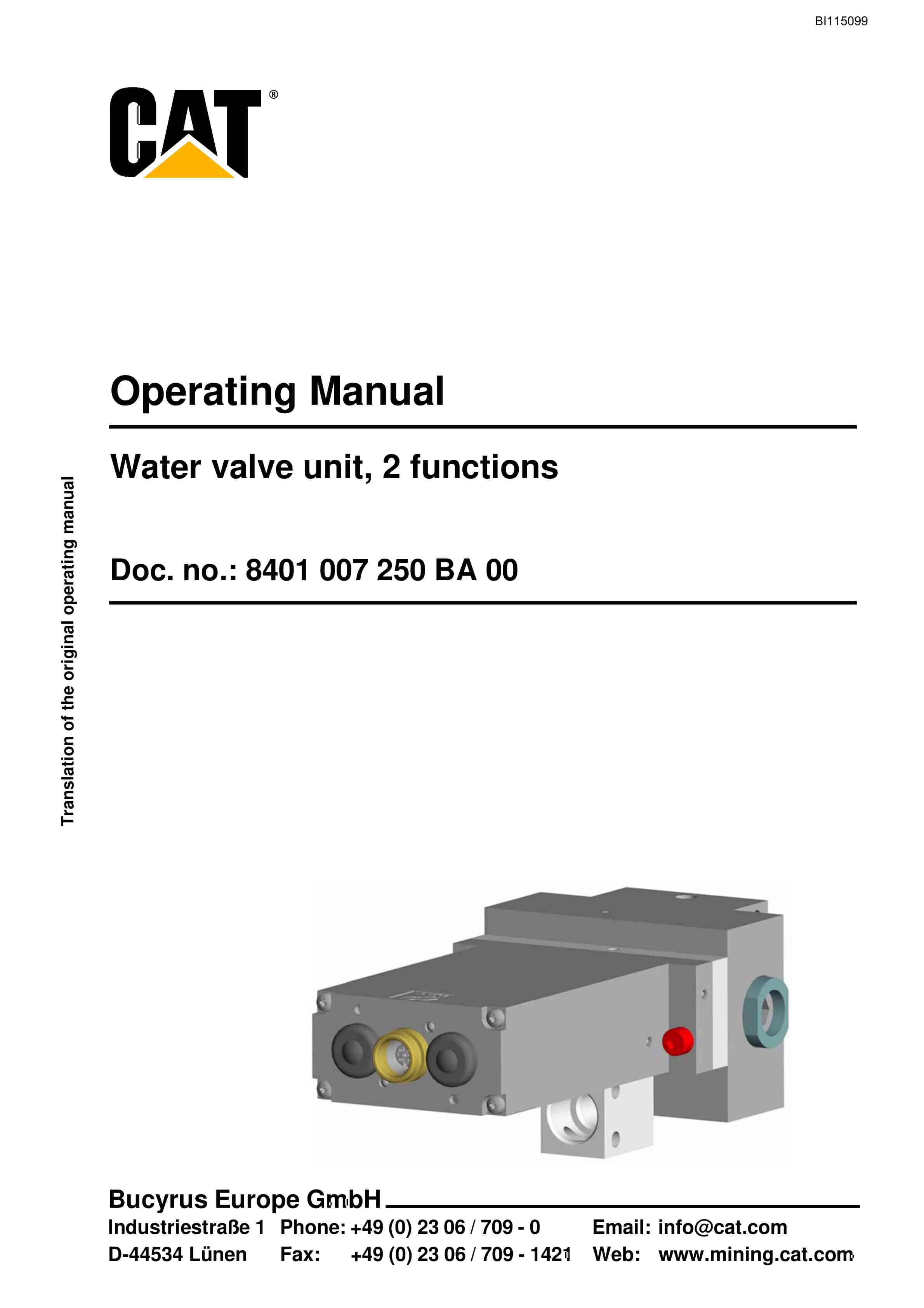 Caterpillar Water Valve Unit, 2 Functions Operating Manual BI115099