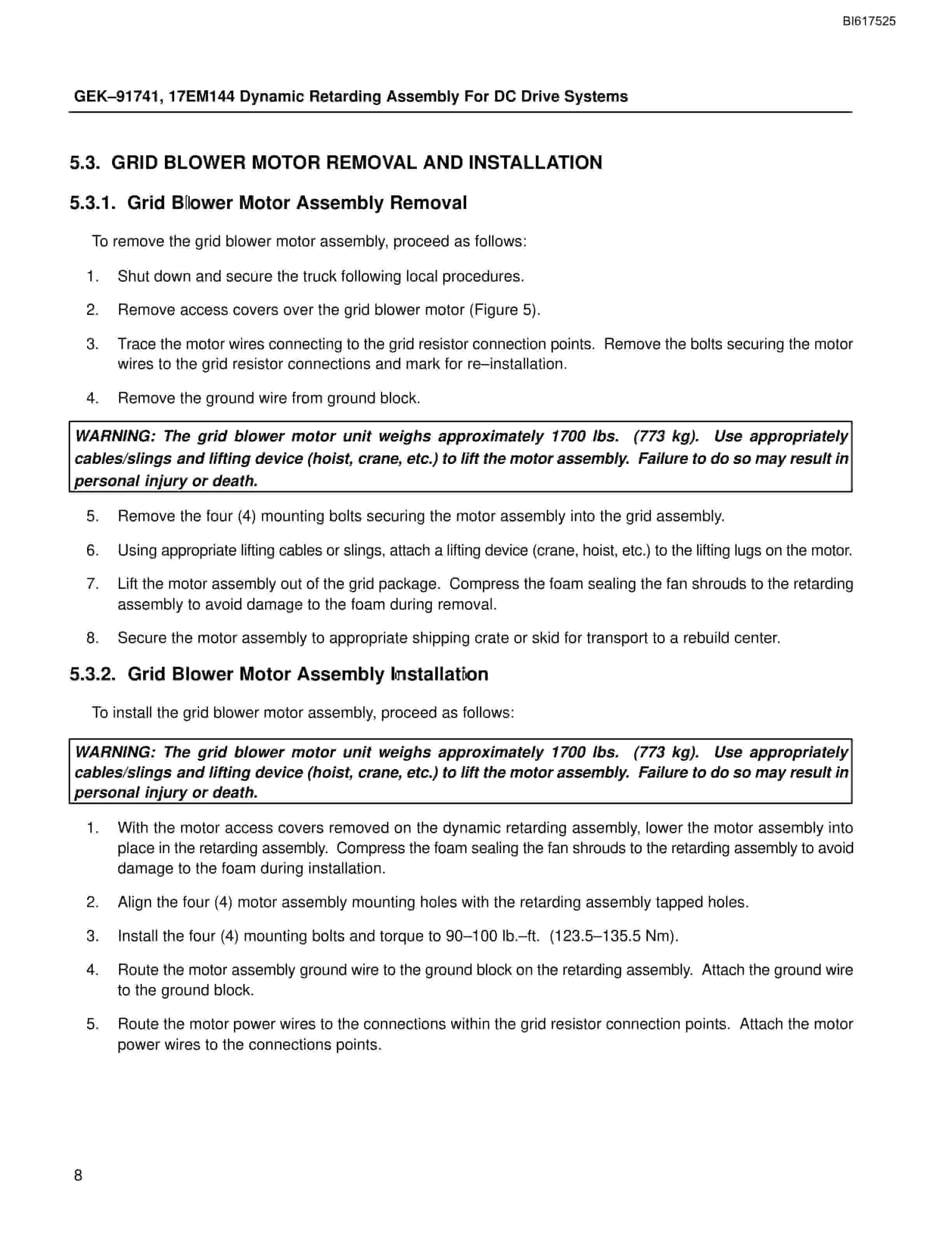 Bucyrus 17EM144 Dynamic Retarding Assembly Technical Manual BI617525-4