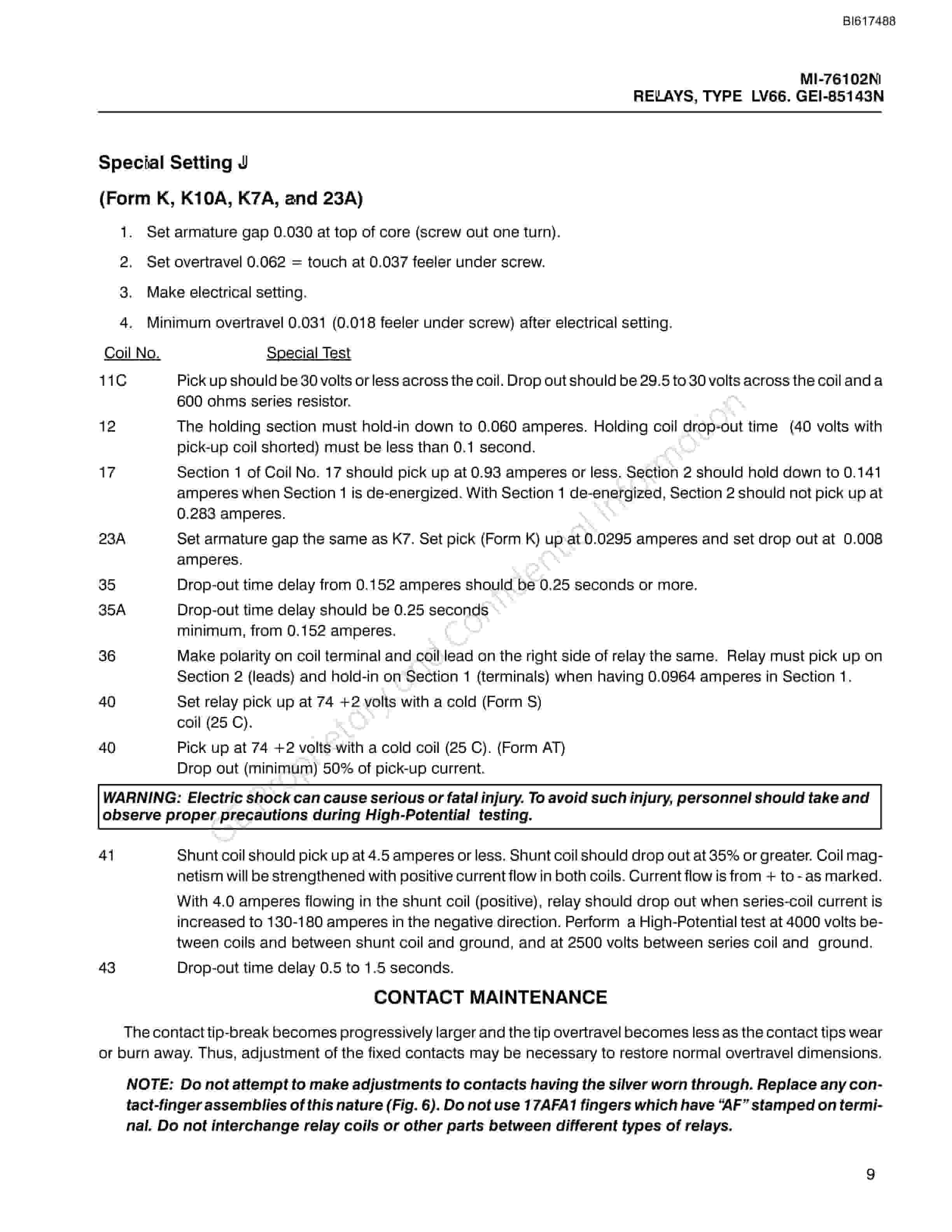 Bucyrus 17LV66 Relays Technical Manual BI617488-3