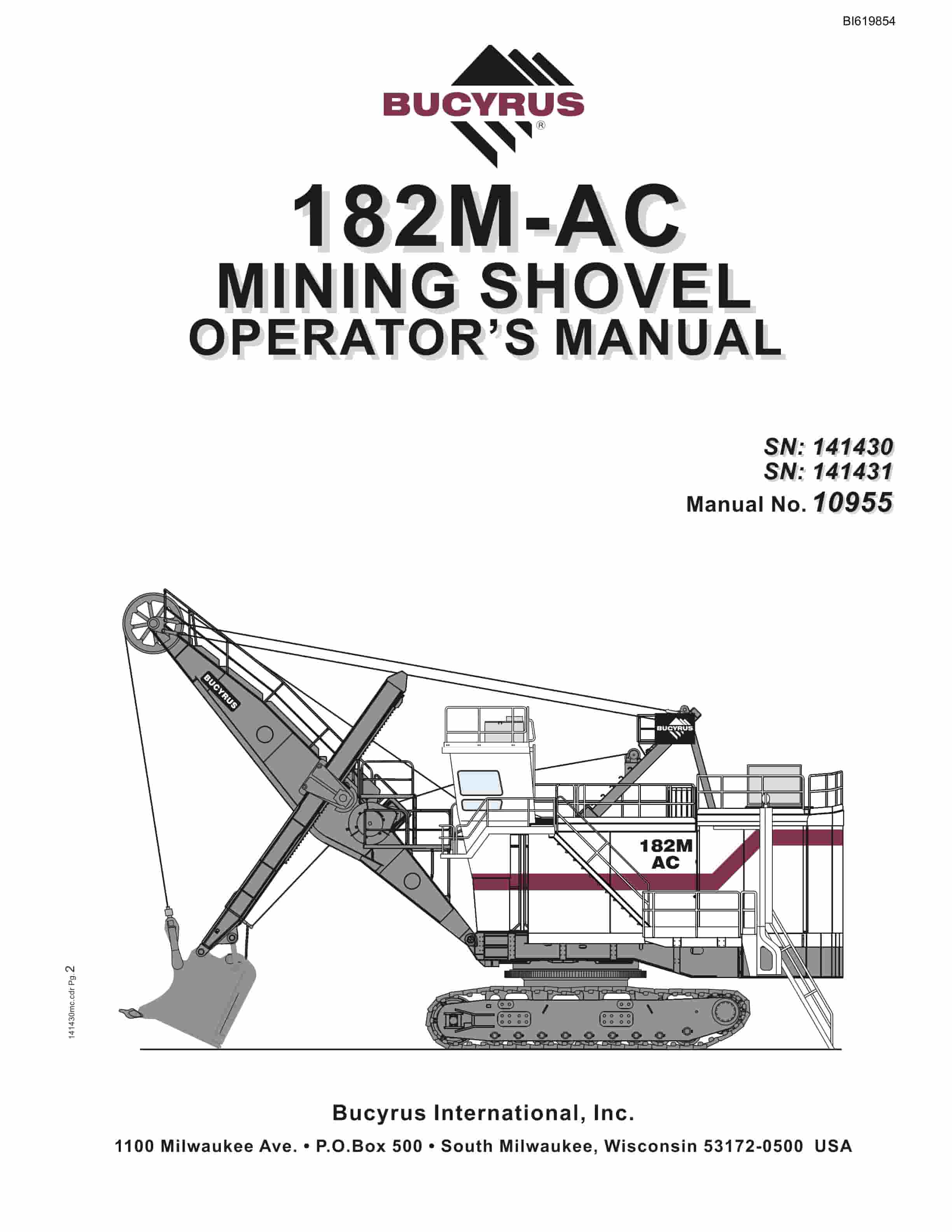 Bucyrus 182M-AC Mining Shovel Operators Manual BI619854