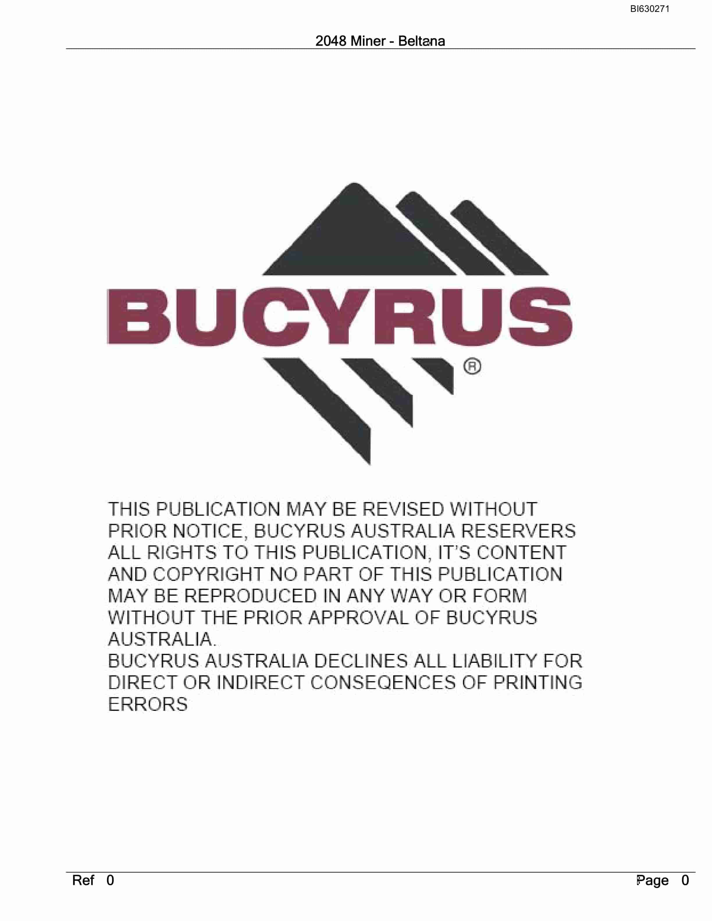 Bucyrus 2048 Miner Parts Manual BI630271