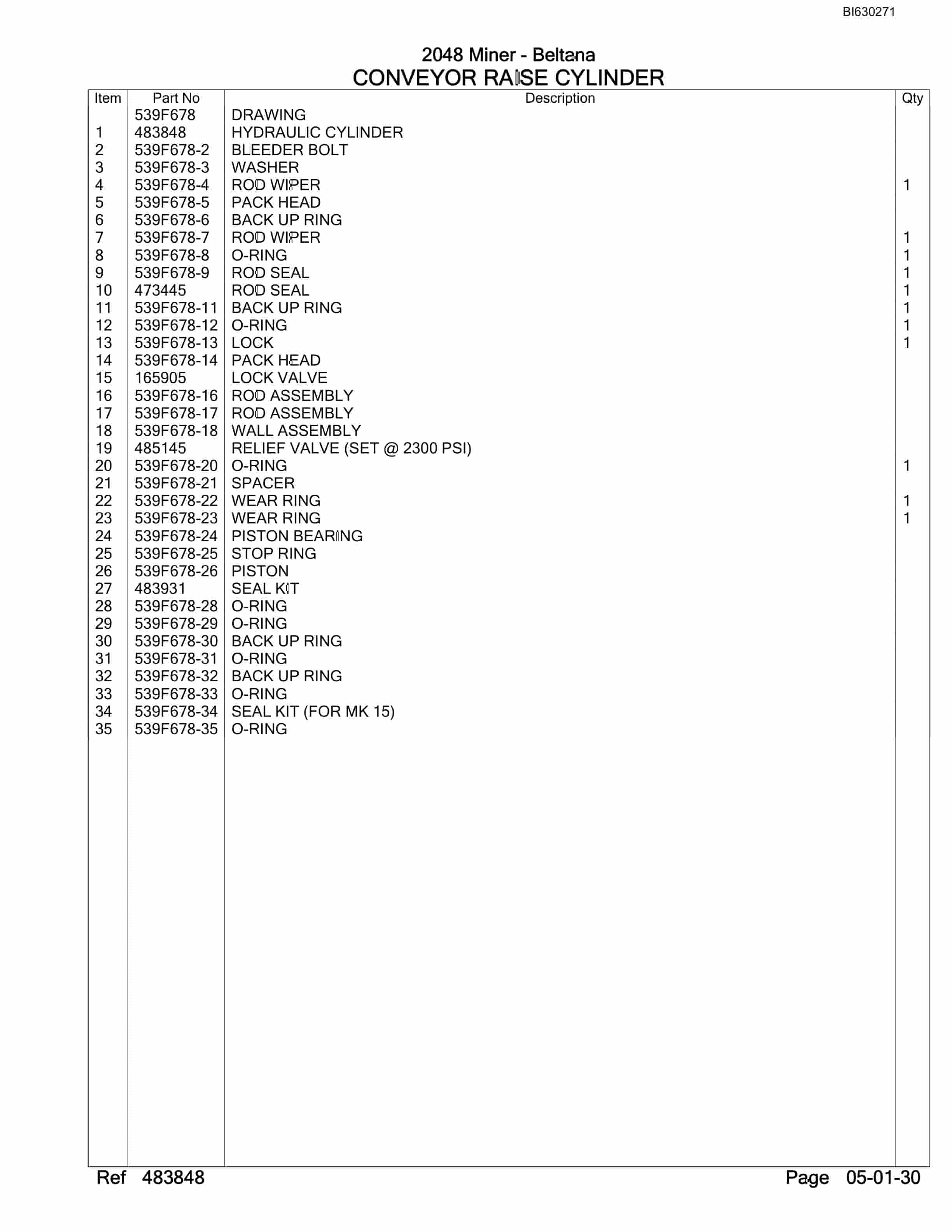 Bucyrus 2048 Miner Parts Manual BI630271-4