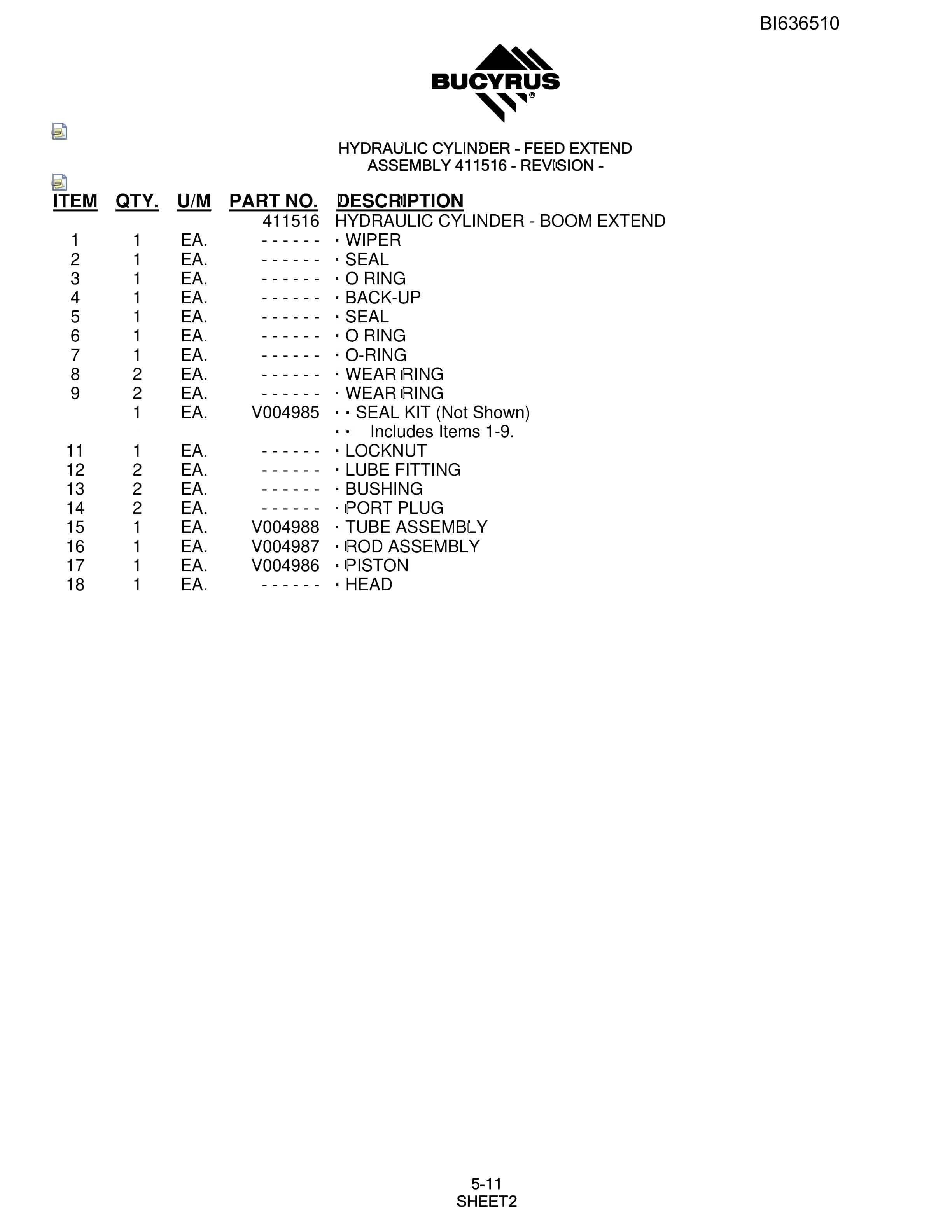 Bucyrus 250 Hydra-Trac Parts Manual BI636510-3