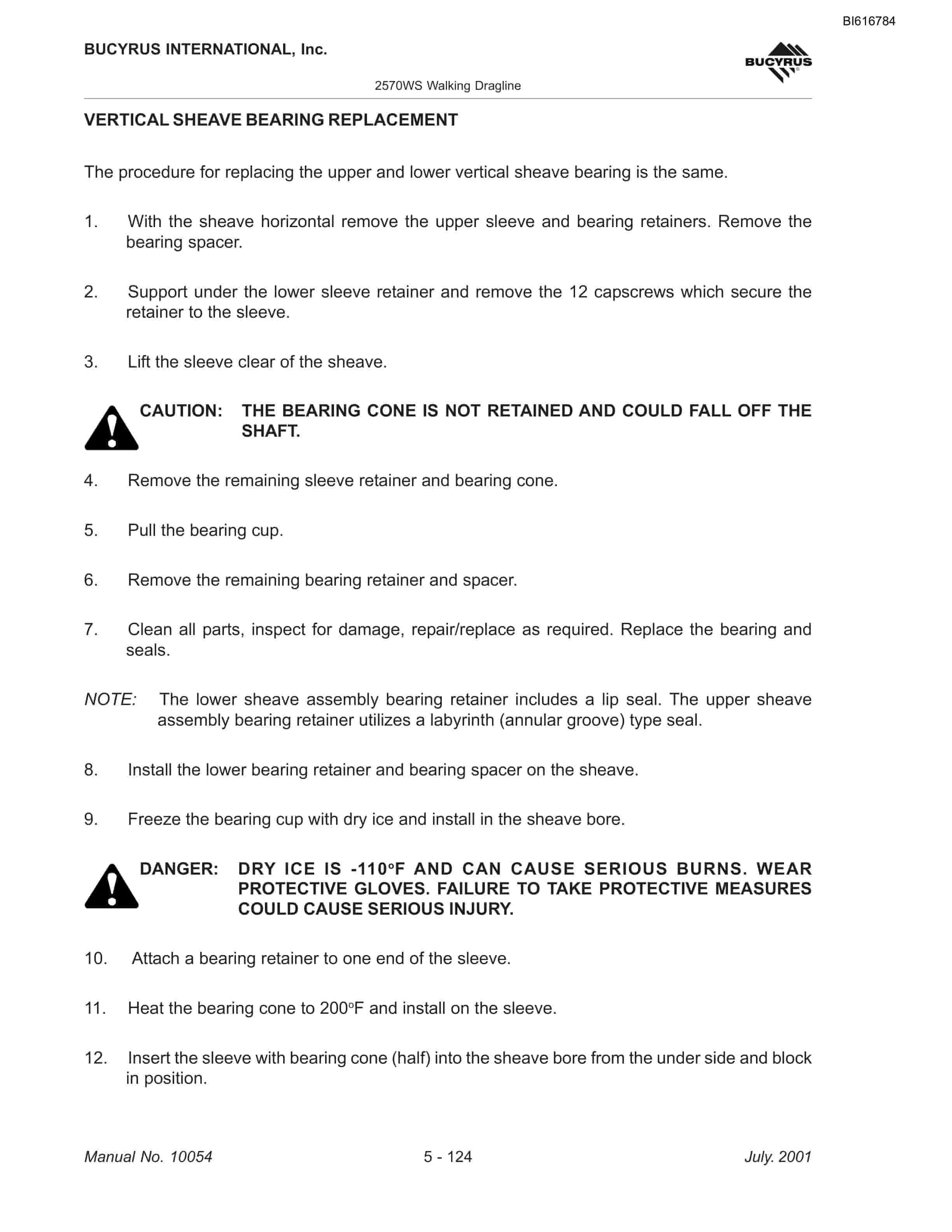Bucyrus 2570WS Walking Dragline Technical Manual BI616784-3