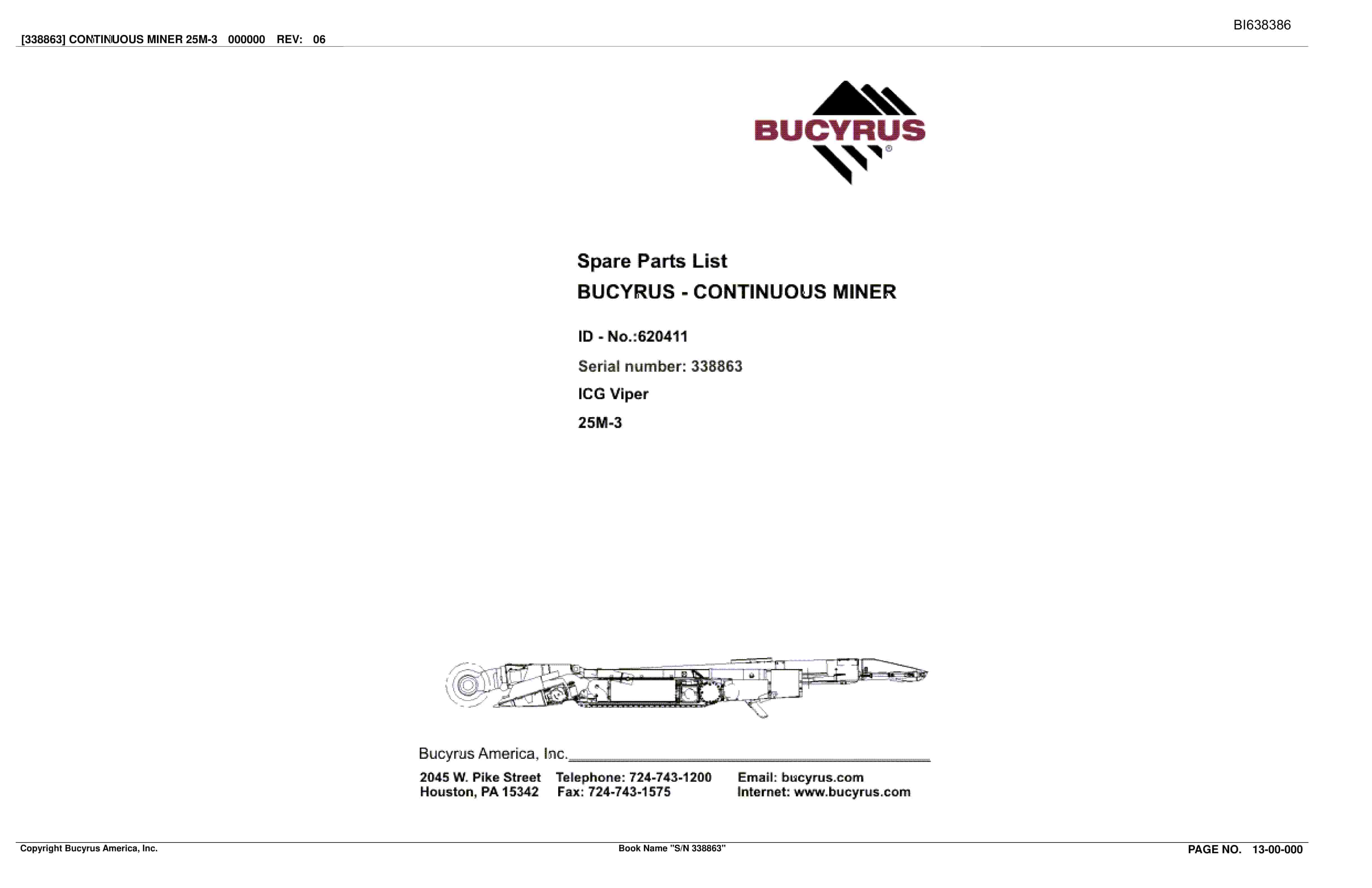 Bucyrus 25M-3 Continuous Miner Spare Parts List BI638386