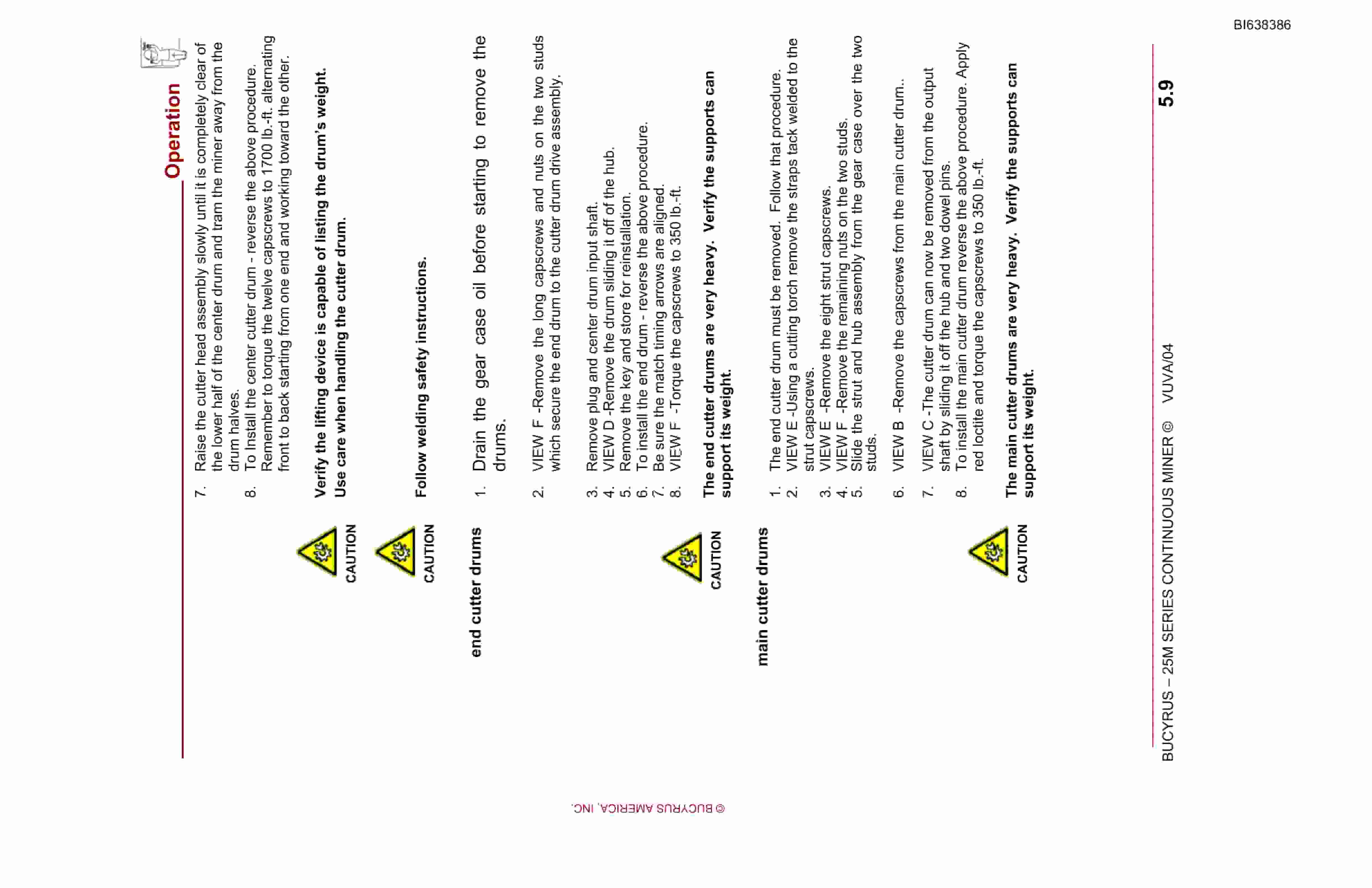 Bucyrus 25M-3 Continuous Miner Spare Parts List BI638386-3