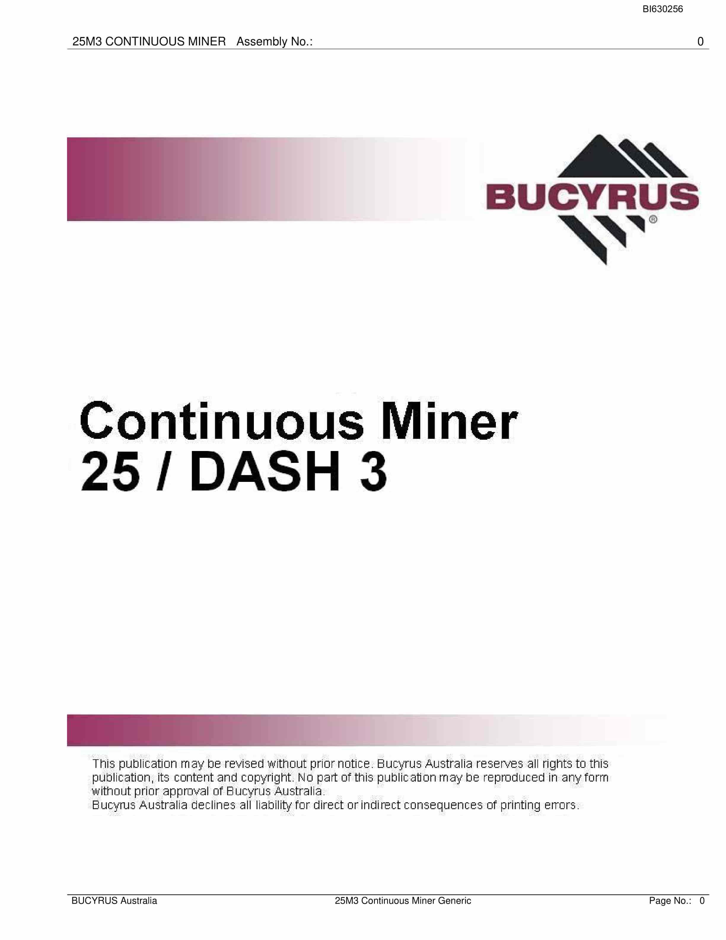 Bucyrus 25M3 Continuous Miner Parts Manual BI630256