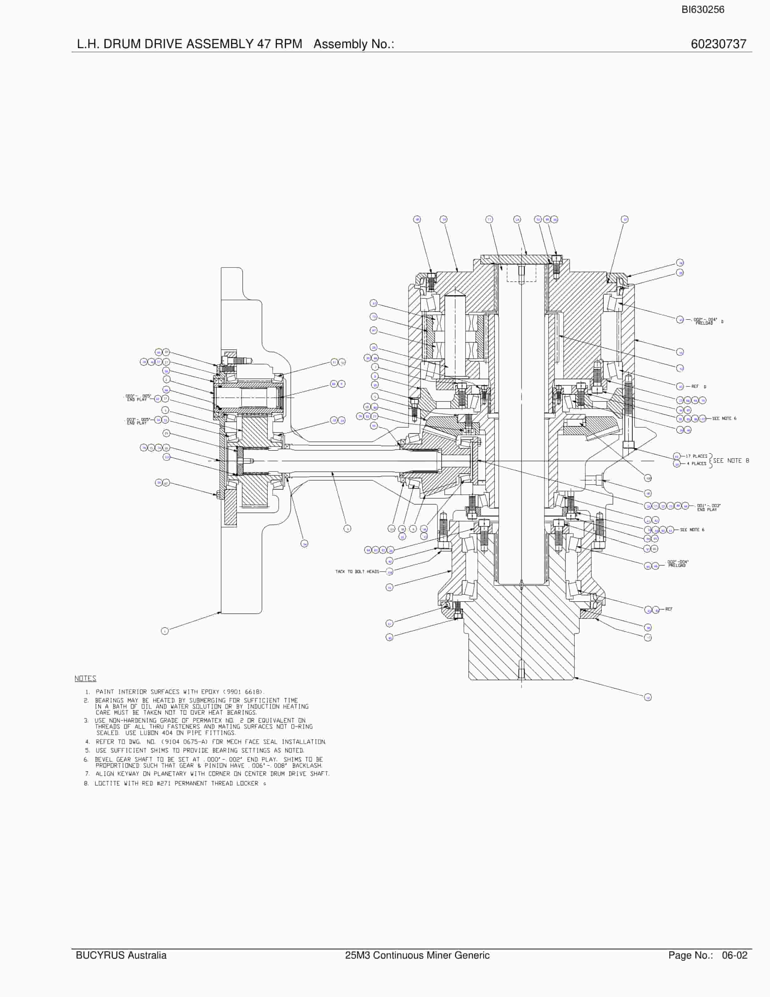 Bucyrus 25M3 Continuous Miner Parts Manual BI630256-2