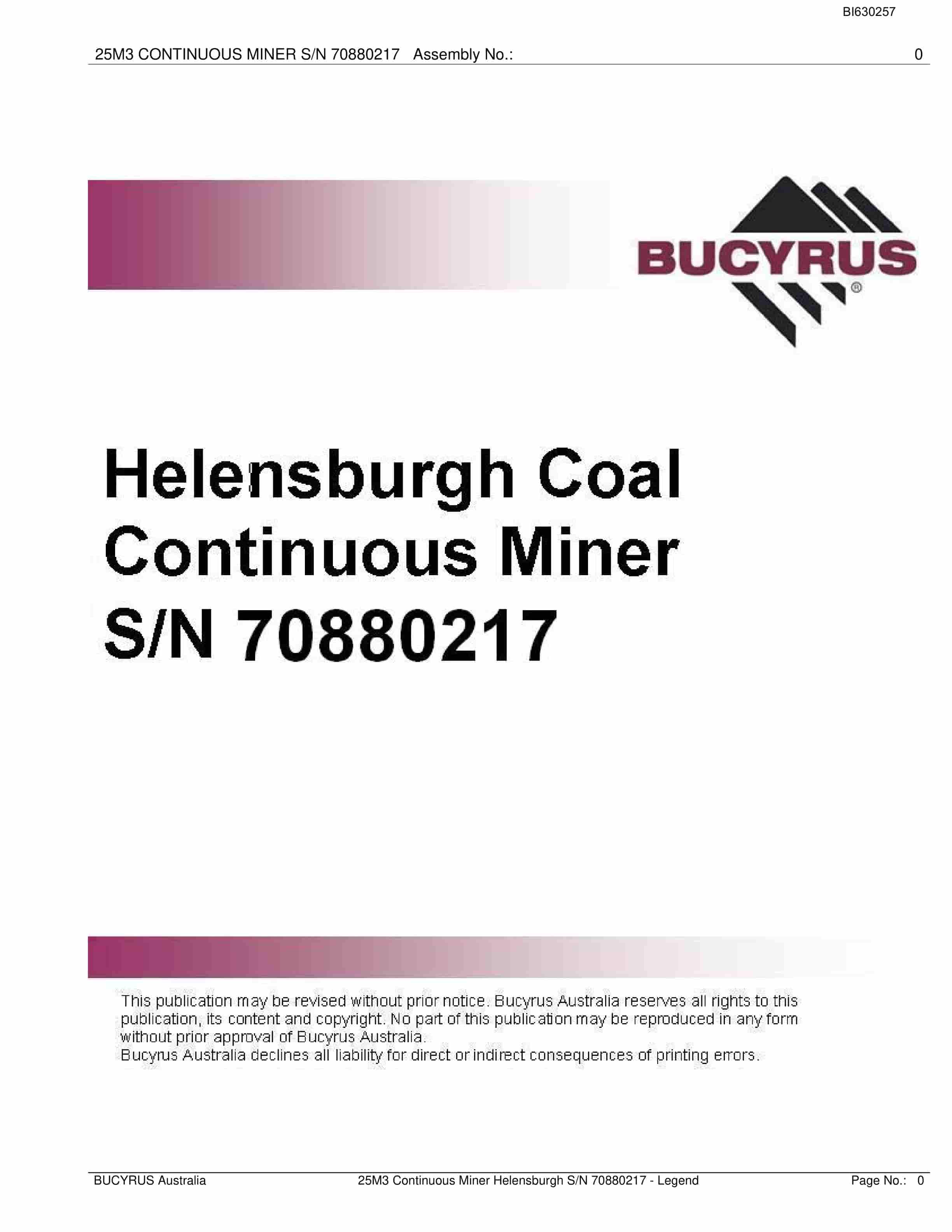 Bucyrus 25M3 Continuous Miner Parts Manual BI630257