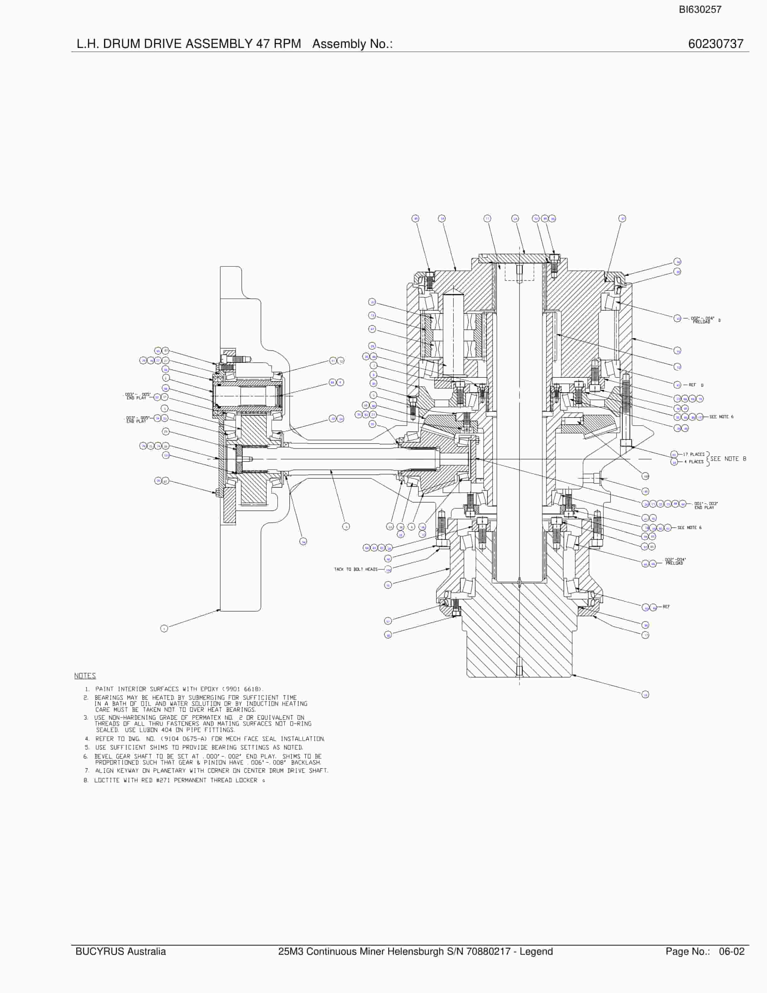 Bucyrus 25M3 Continuous Miner Parts Manual BI630257-2