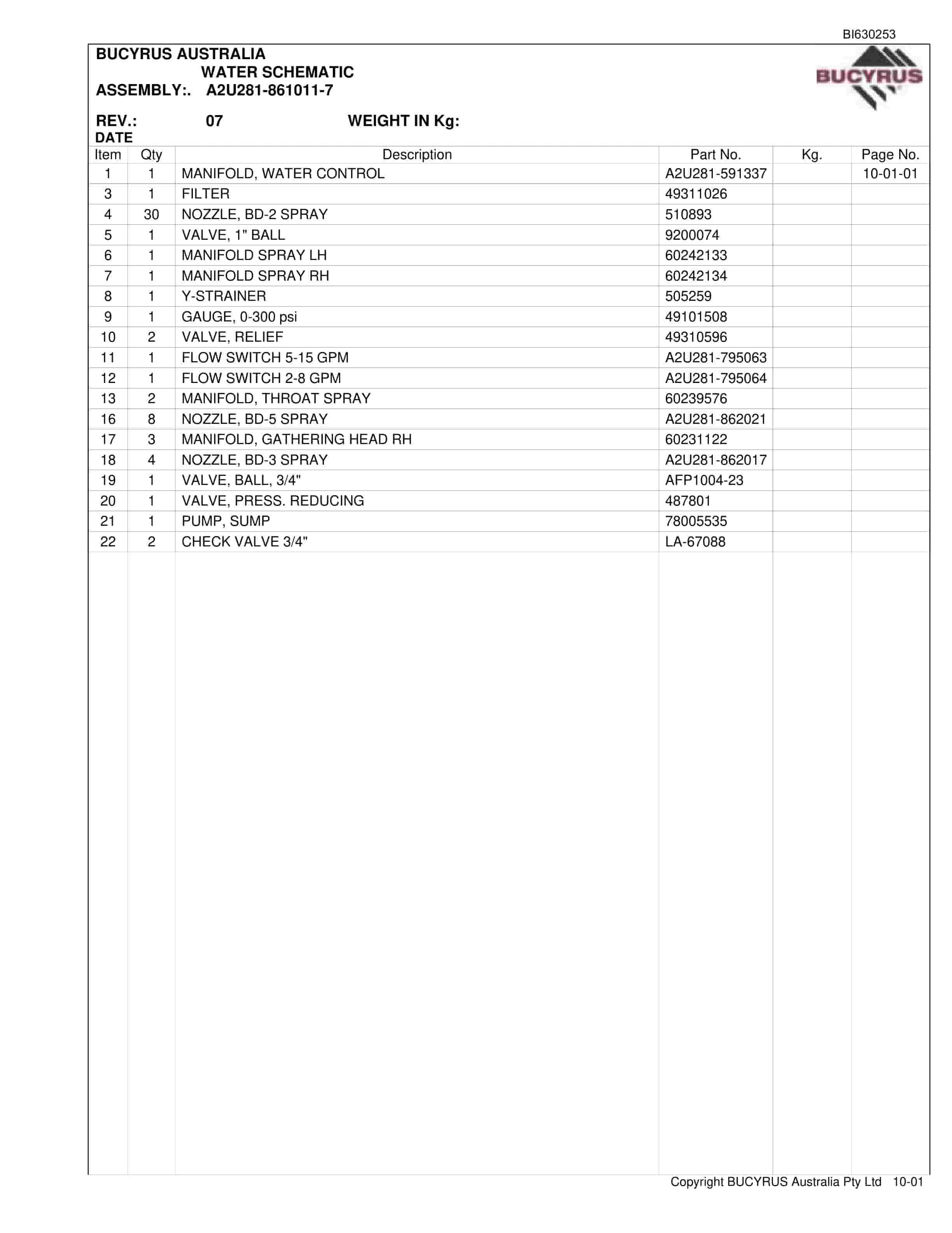 Bucyrus 25M3 Miner Parts Manual BI630253-3